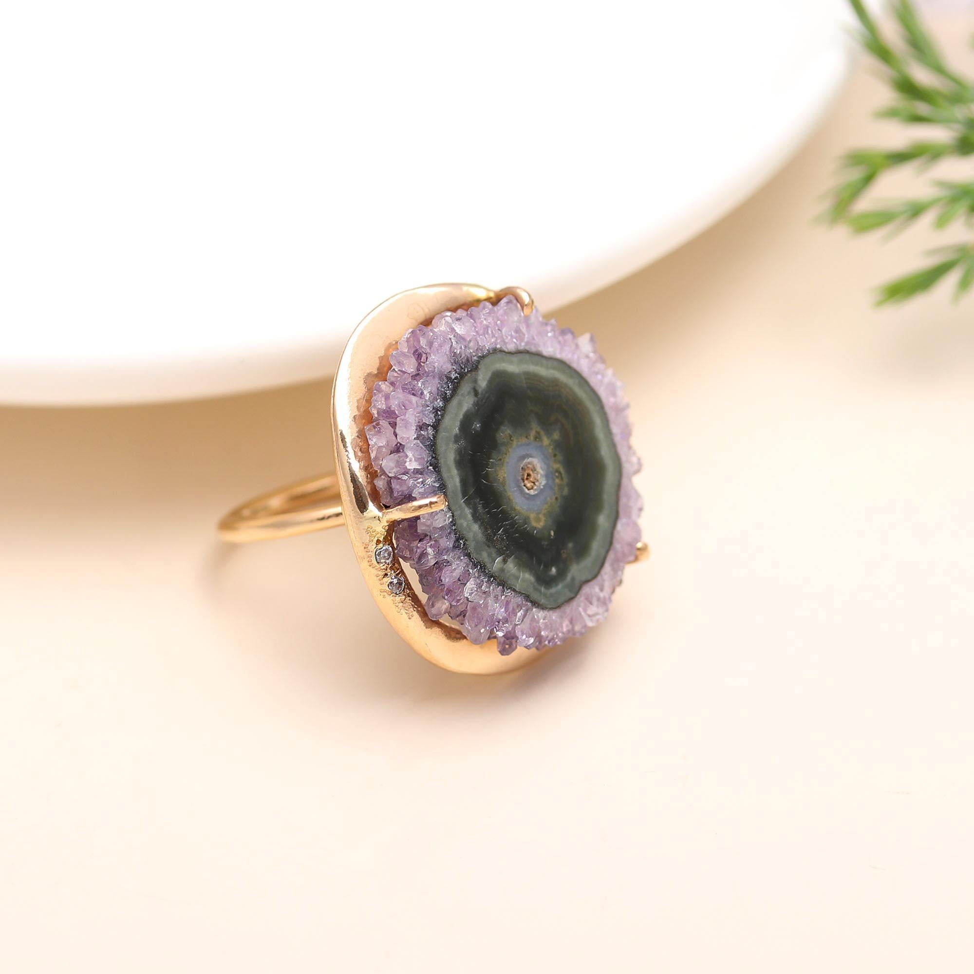 925 Silver Amethyst Stalactite Slice Ring
