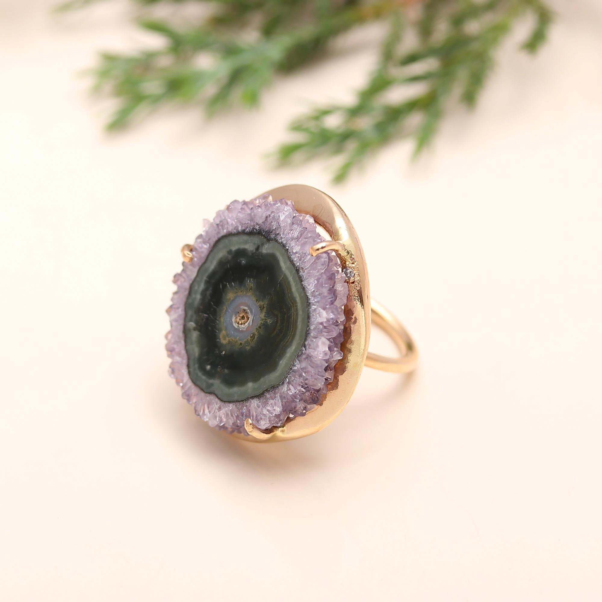 925 Silver Amethyst Stalactite Slice Ring