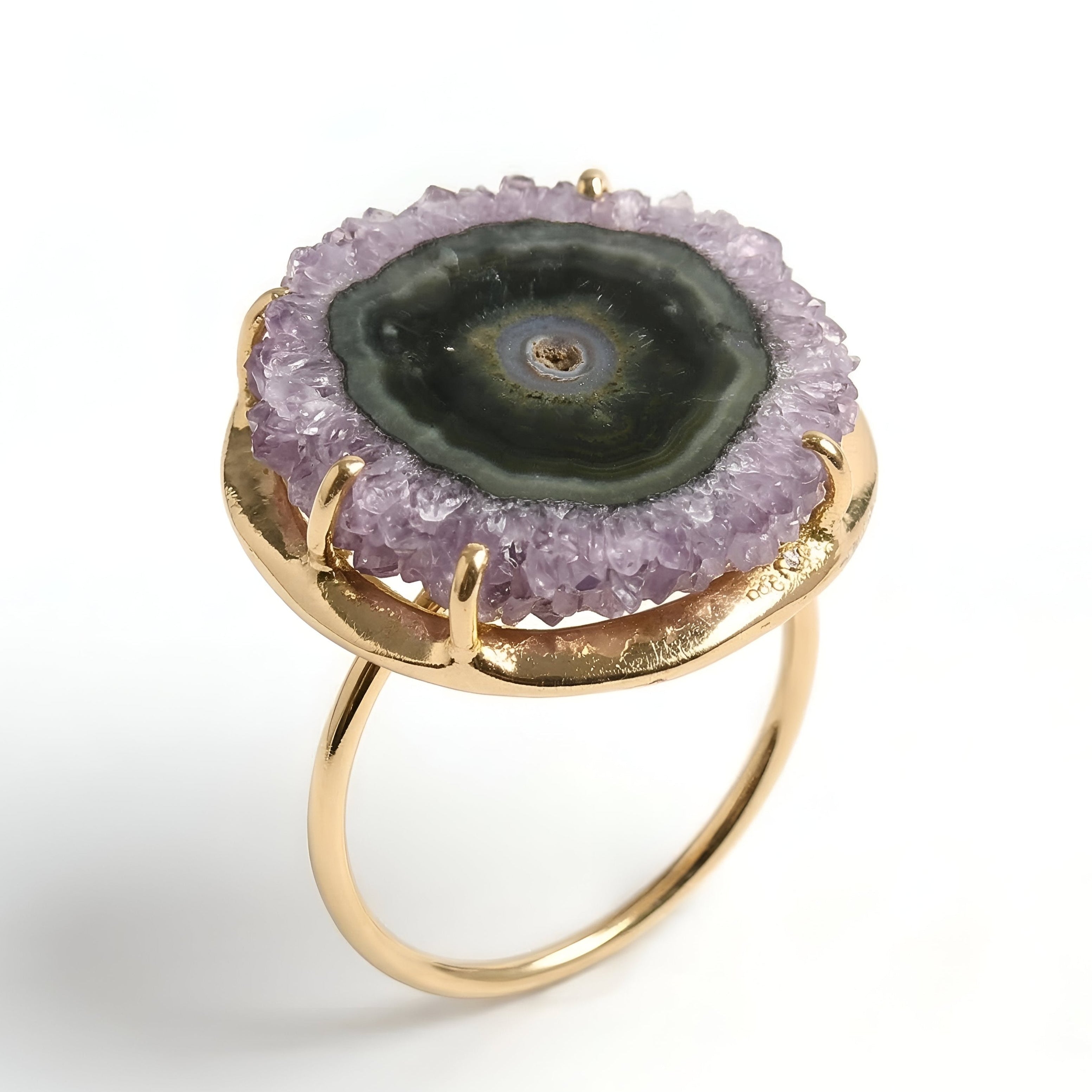 The Violet Galaxy: Amethyst Stalactite Slice Gold Ring
