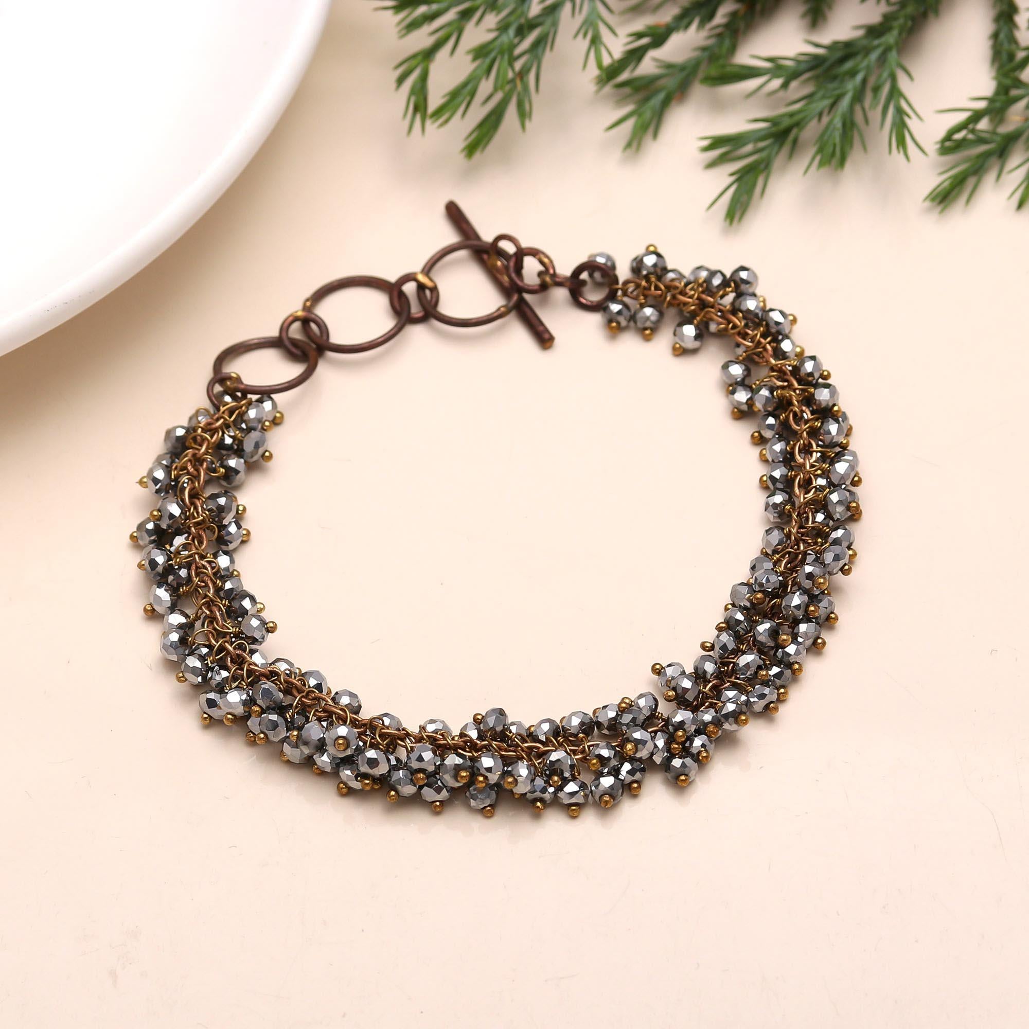 925 Silver Hematite Beaded Cluster Bracelet
