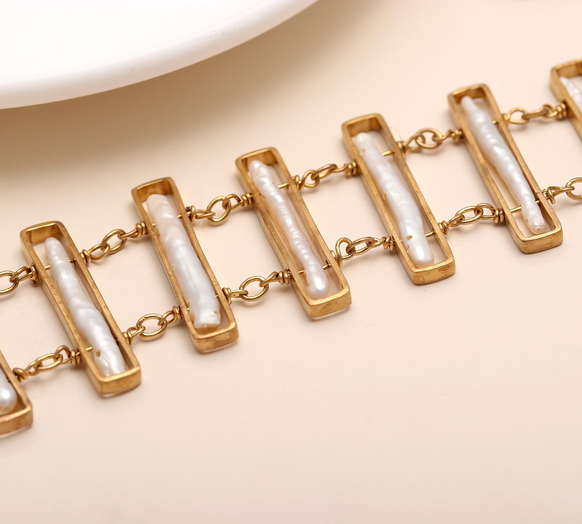 925 Silver Baroque Pearl Link Bracelet