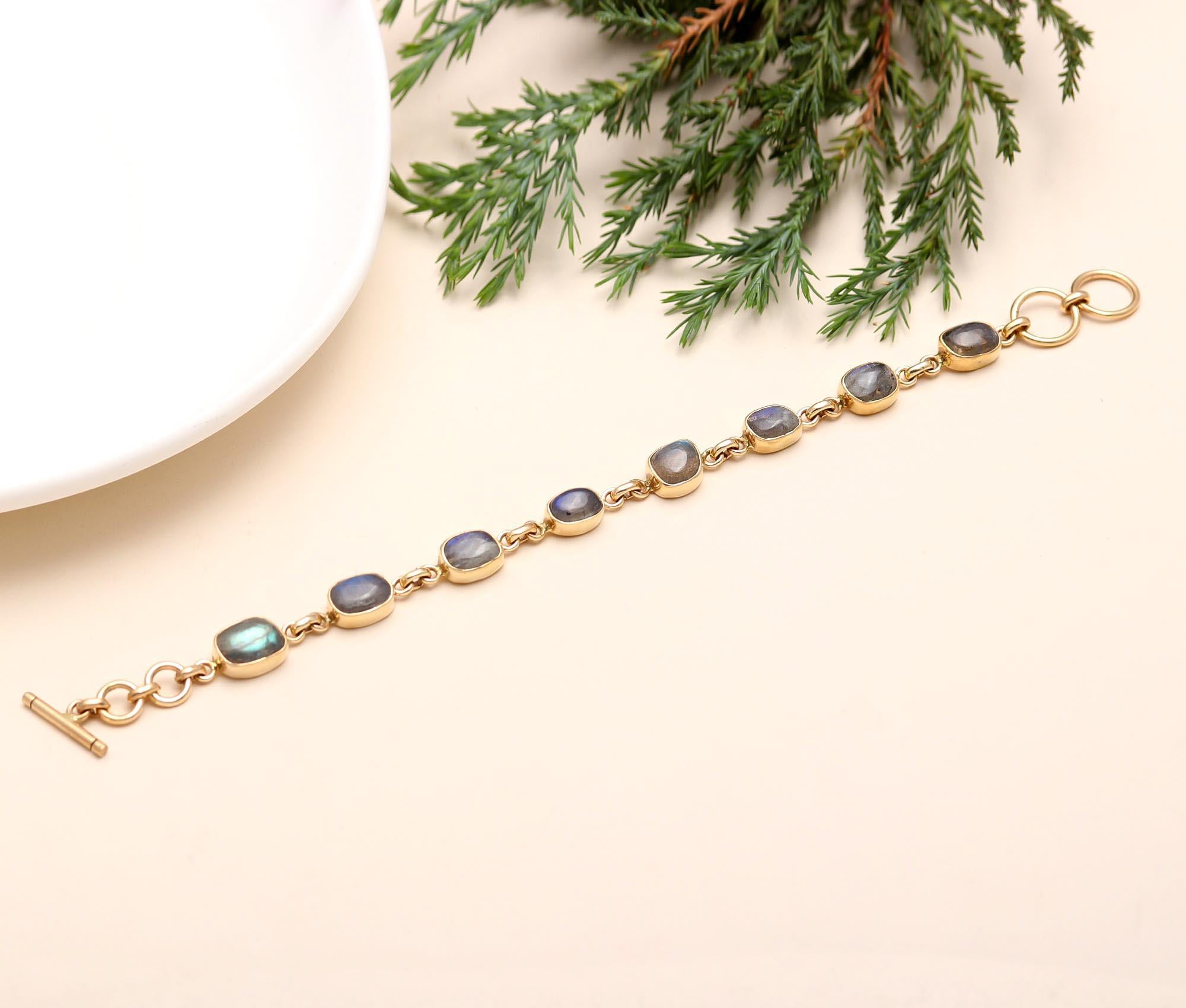 The Mystical Chain: Labradorite Gold Toggle Bracelet