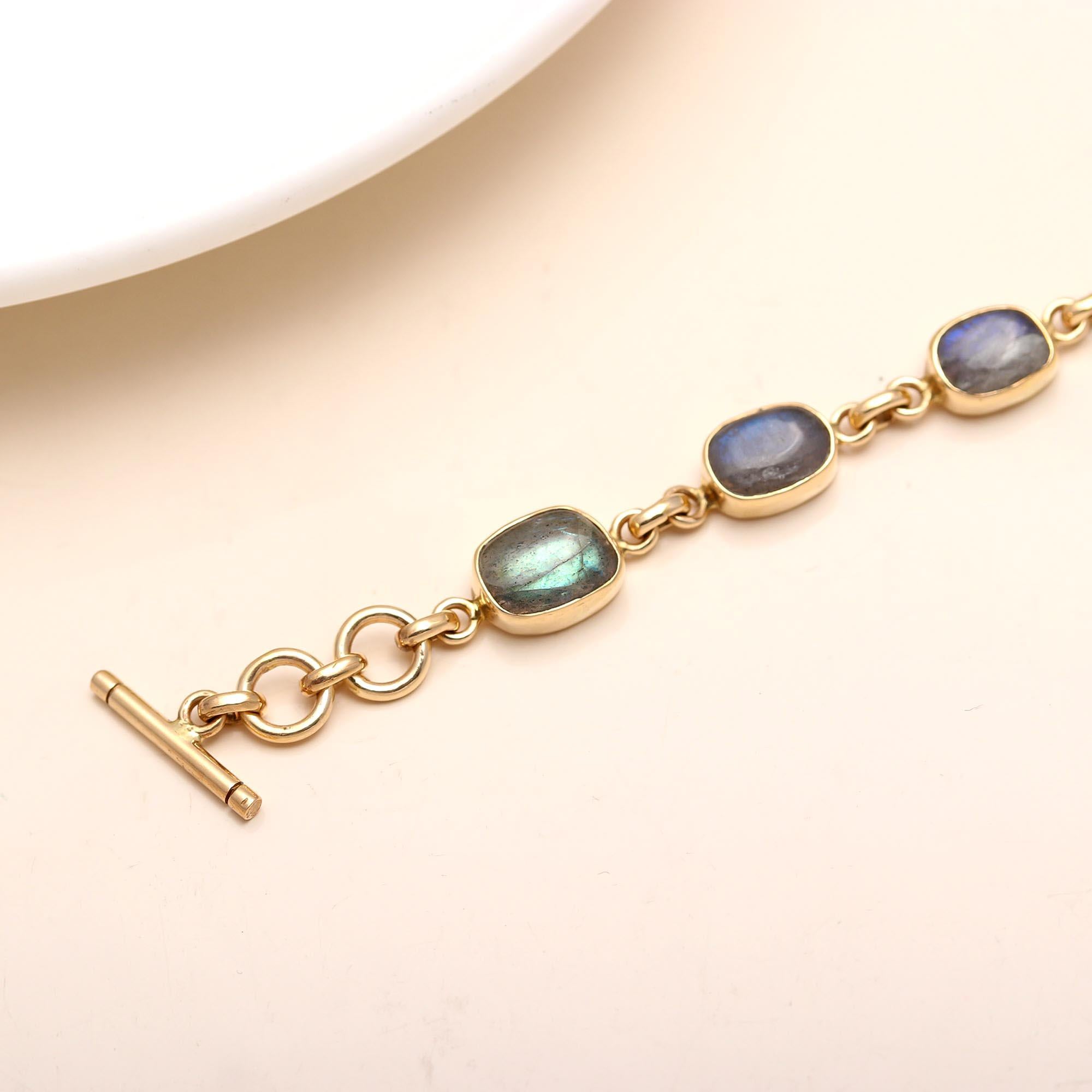 The Mystical Chain: Labradorite Gold Toggle Bracelet