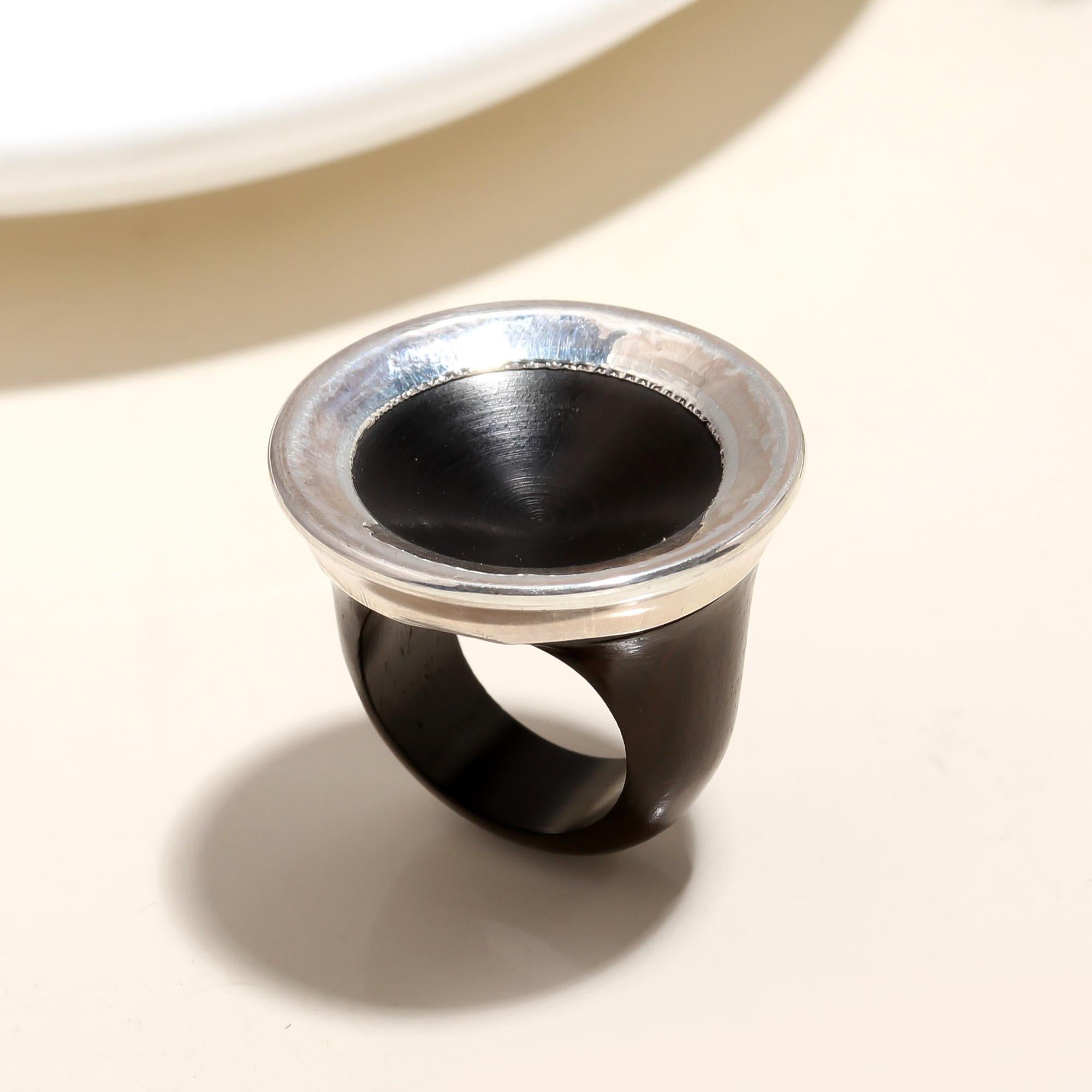 925 Silver Black Enamel Ring