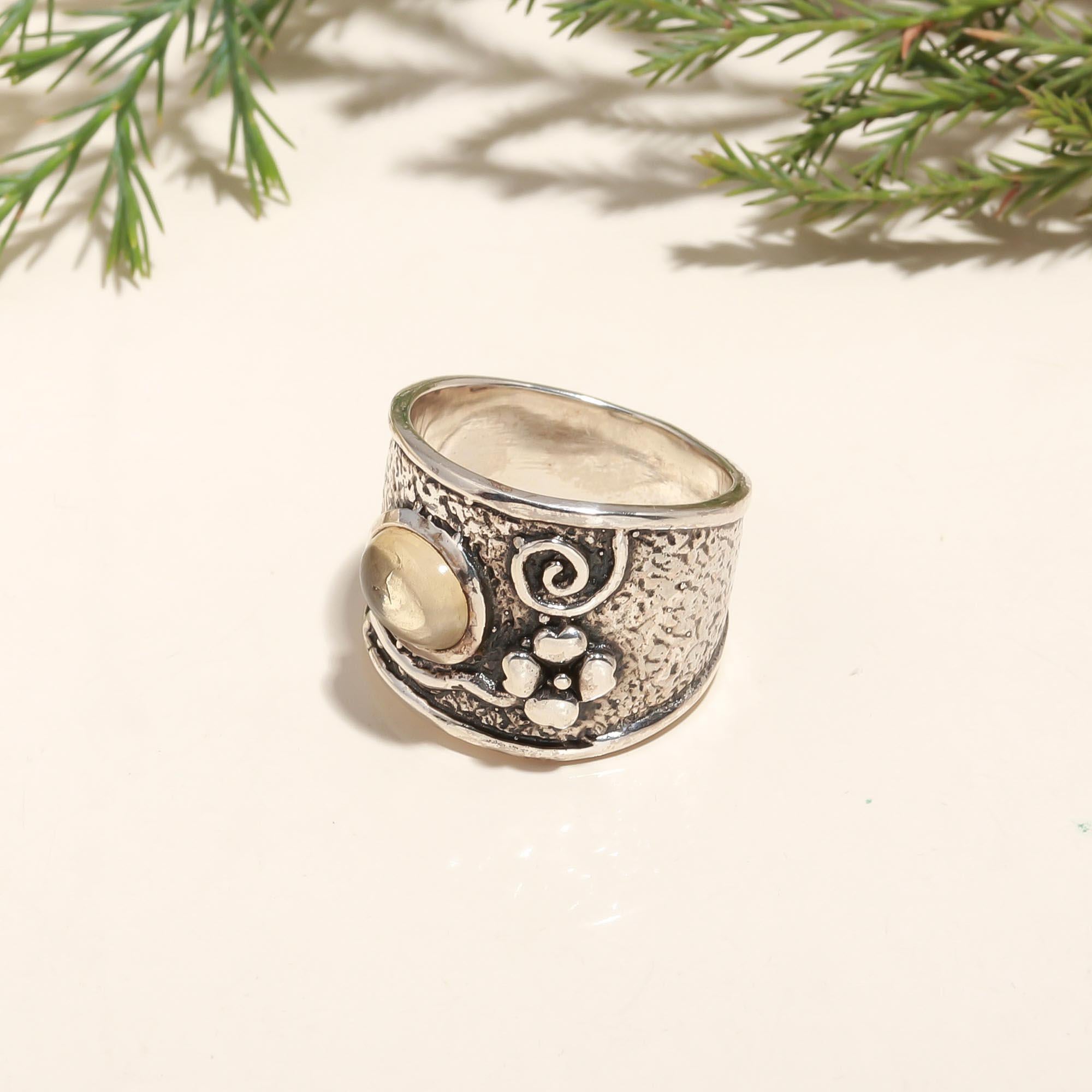 925 Silver Floral Wide Band Ring