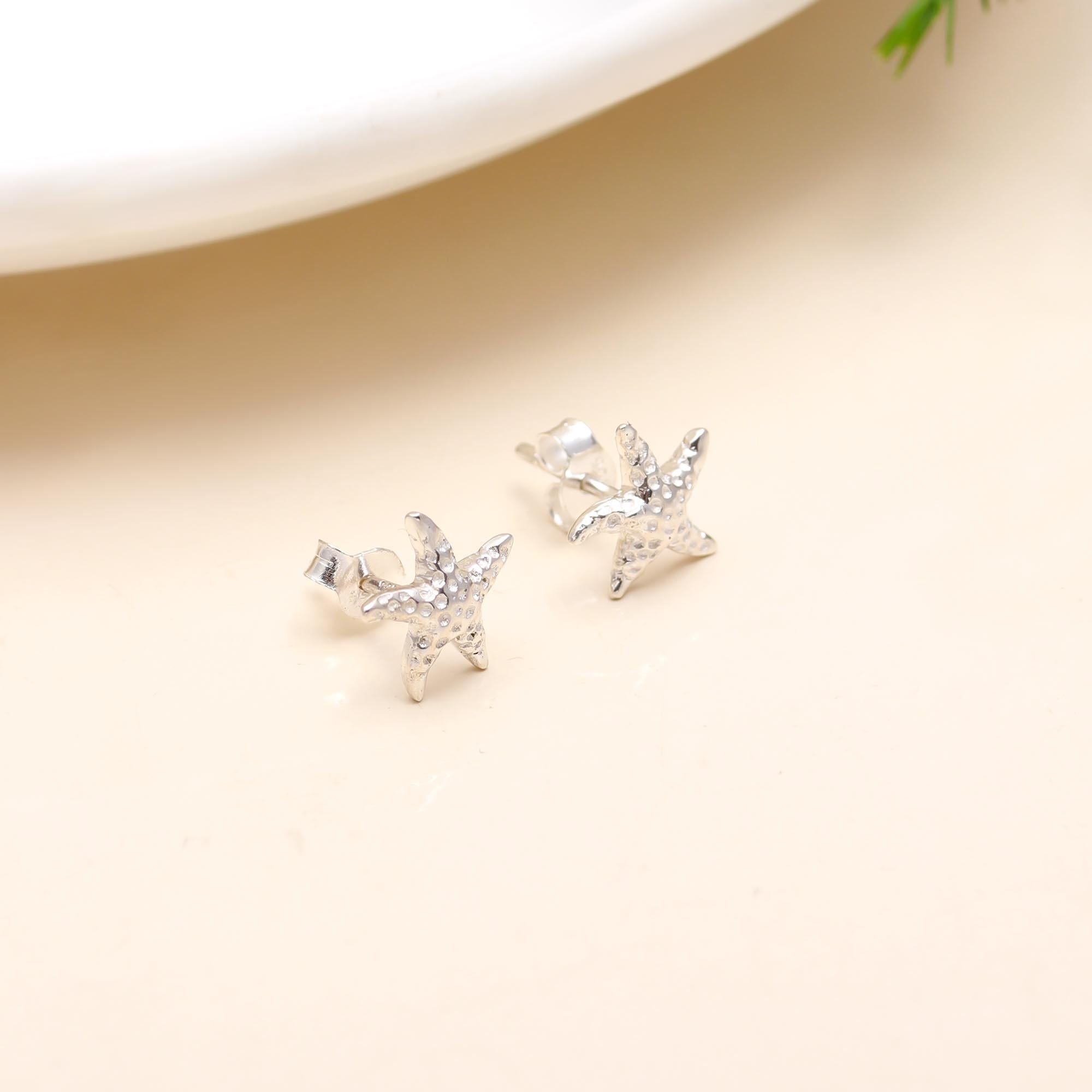 Solid 925 Sterling Silver Starfish Stud Earrings