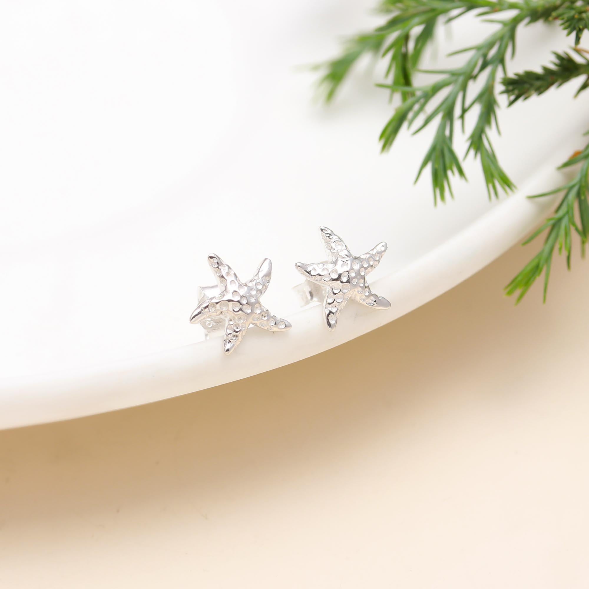 Solid 925 Sterling Silver Starfish Stud Earrings