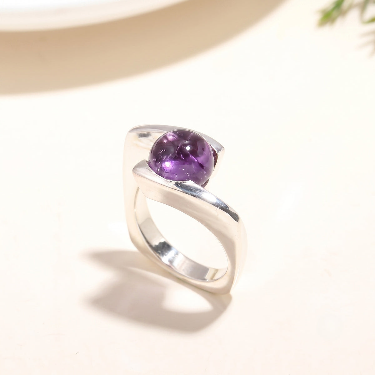 925 Silver Round Amethyst Ring