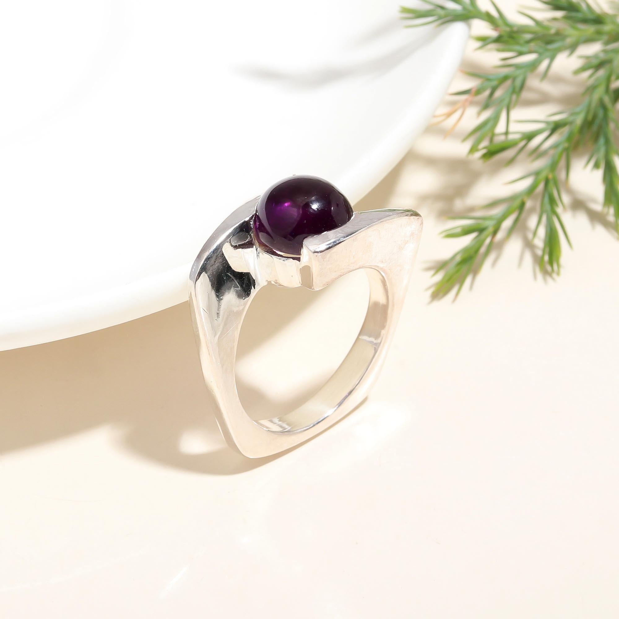 925 Silver Round Amethyst Ring