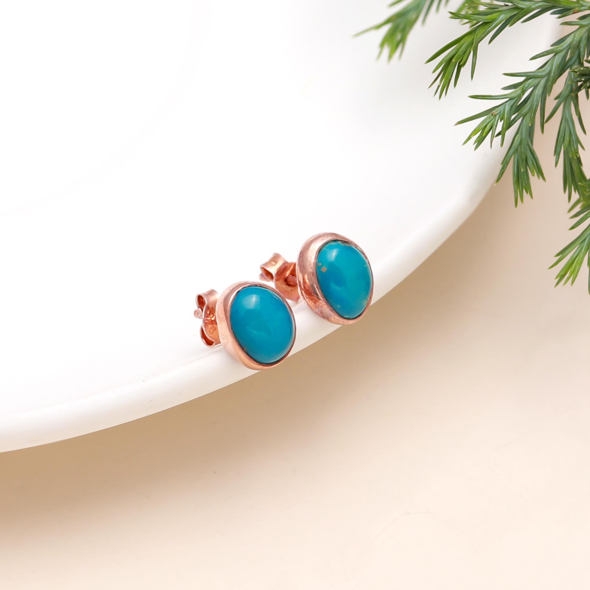 The Azure Blush: Turquoise & Rose Gold Stud Earrings