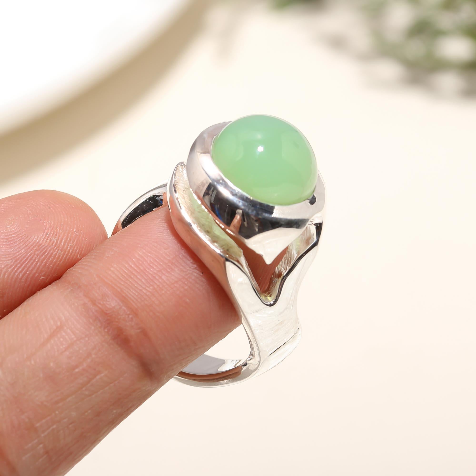 925 Silver Green Chalcedony Ring