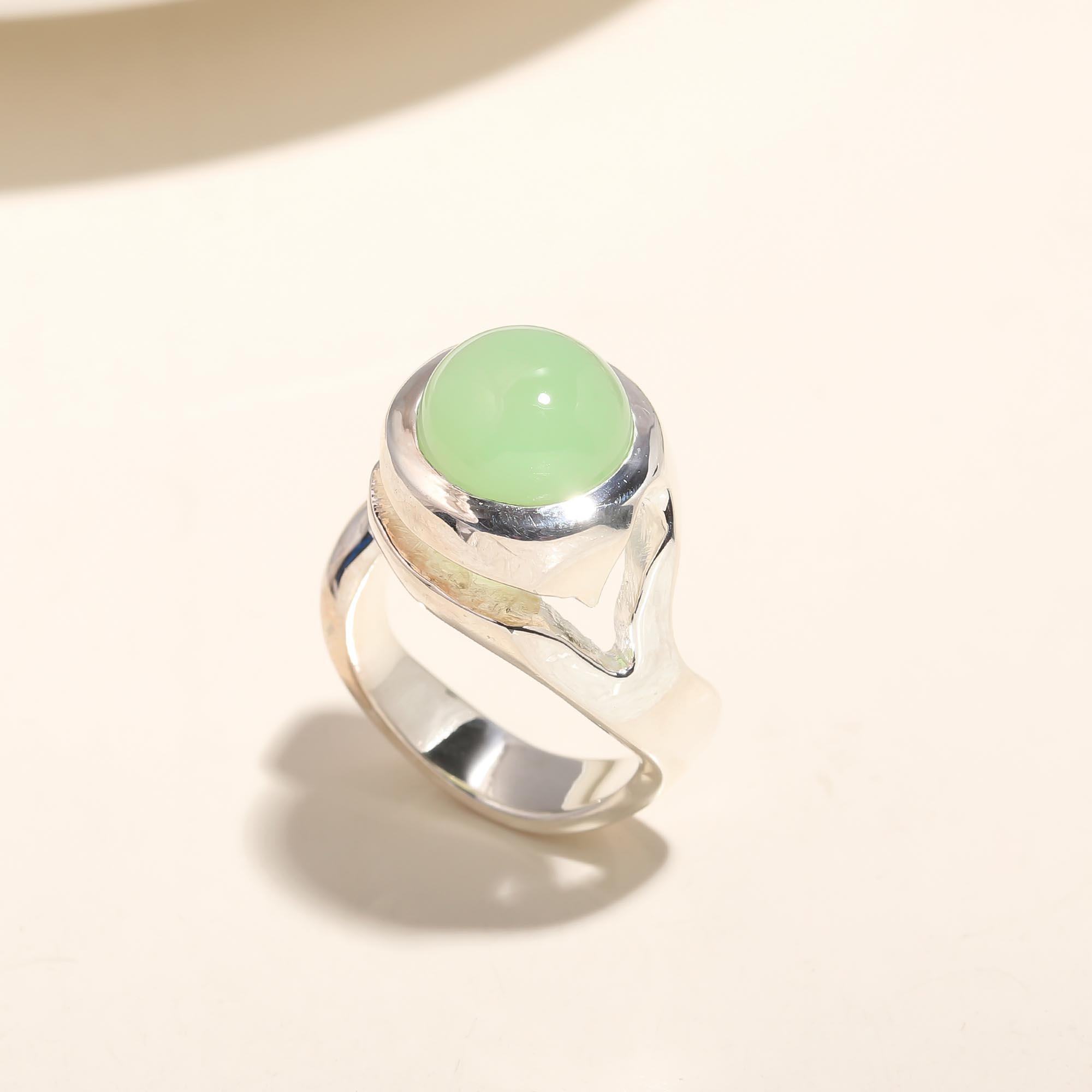925 Silver Green Chalcedony Ring