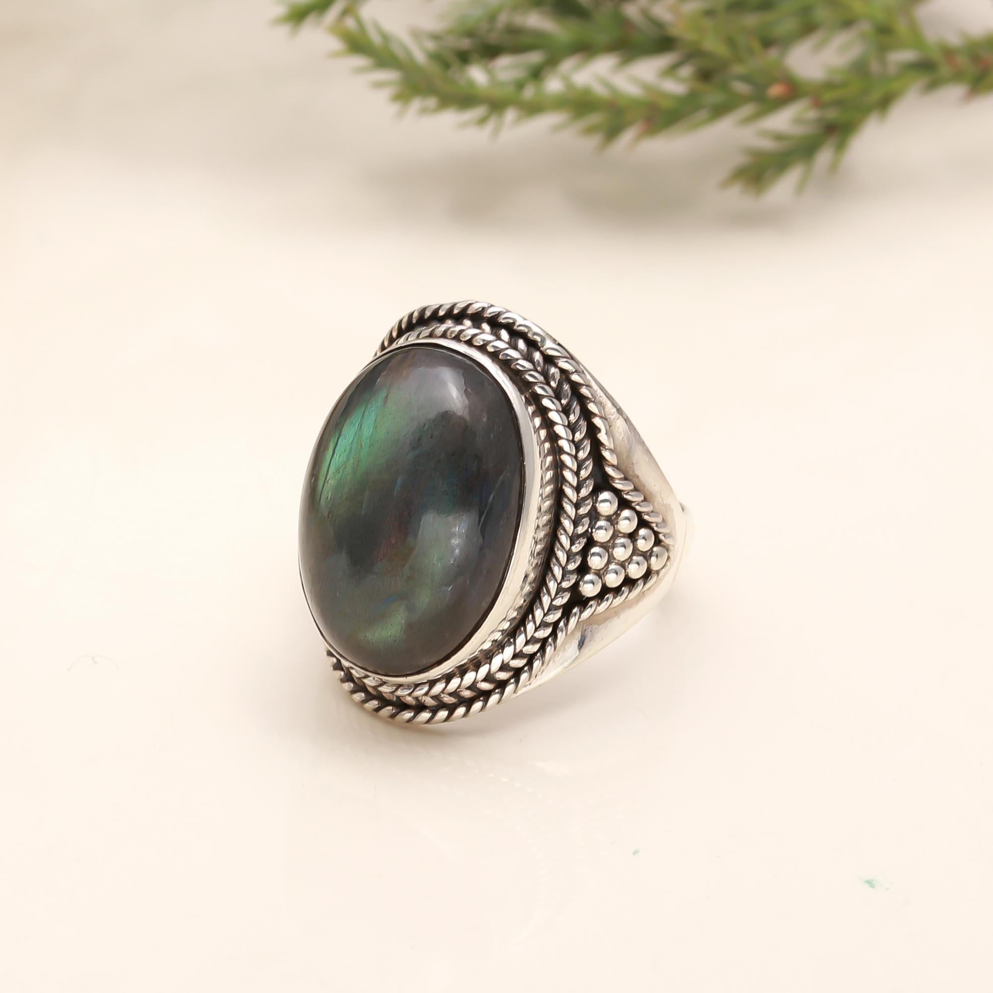 925 Silver Labradorite Boho Ring