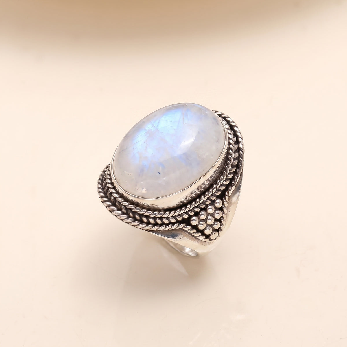 The Mystic Fortress: Labradorite & Silver Granulated Ring