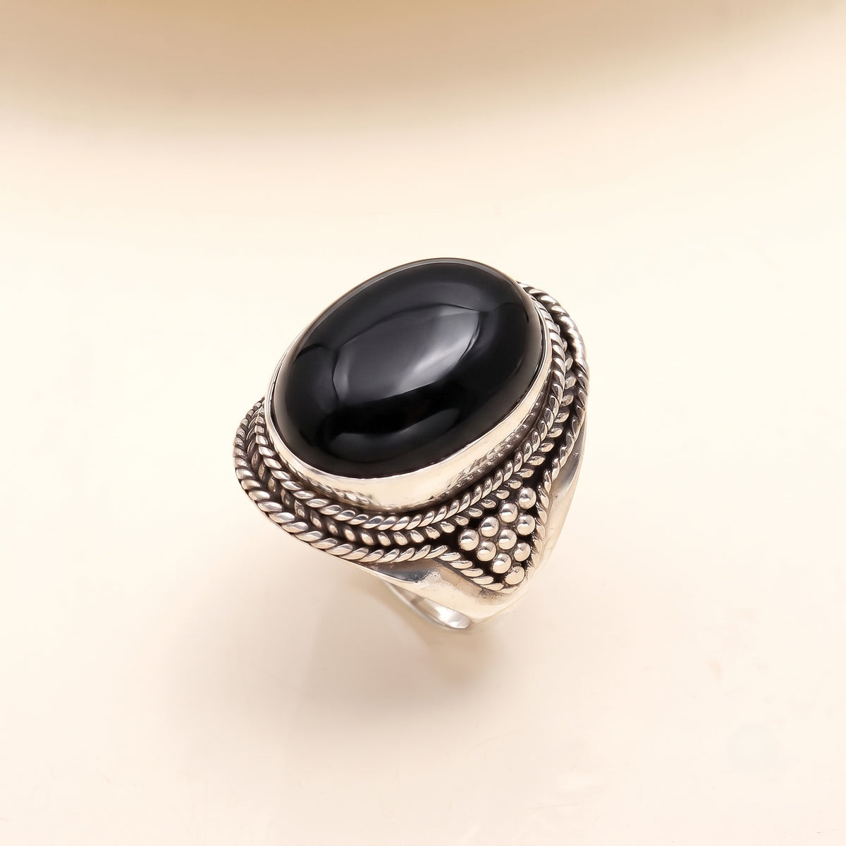 The Mystic Fortress: Labradorite & Silver Granulated Ring