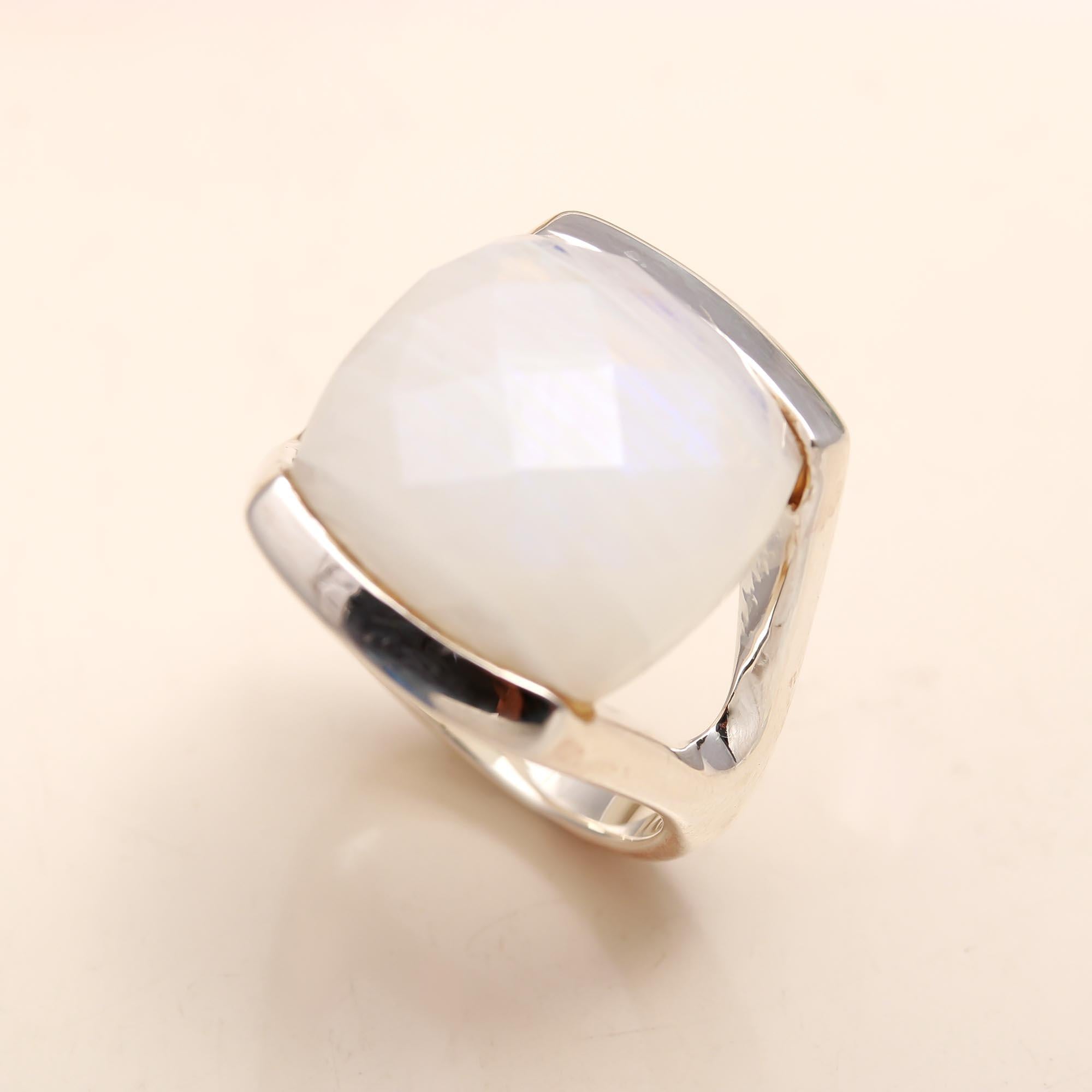 925 Silver Faceted Moonstone Ring