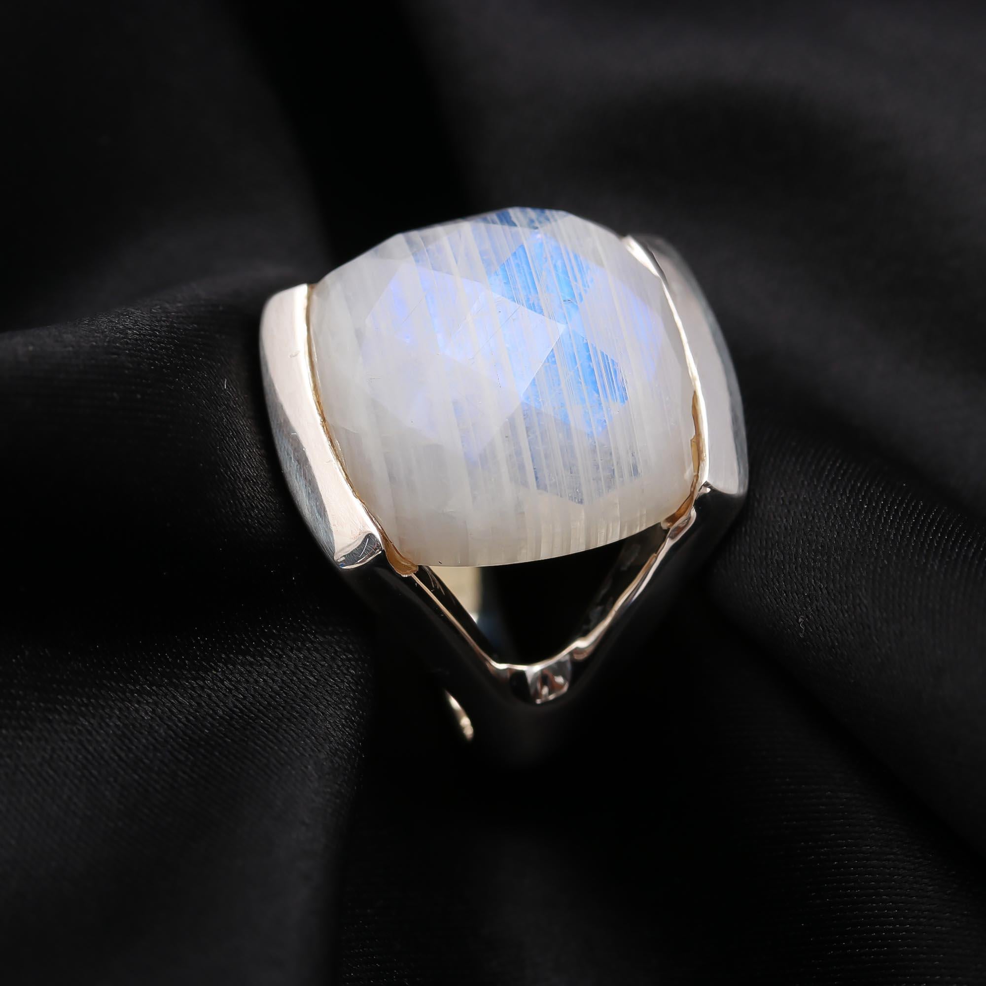 925 Silver Faceted Moonstone Ring