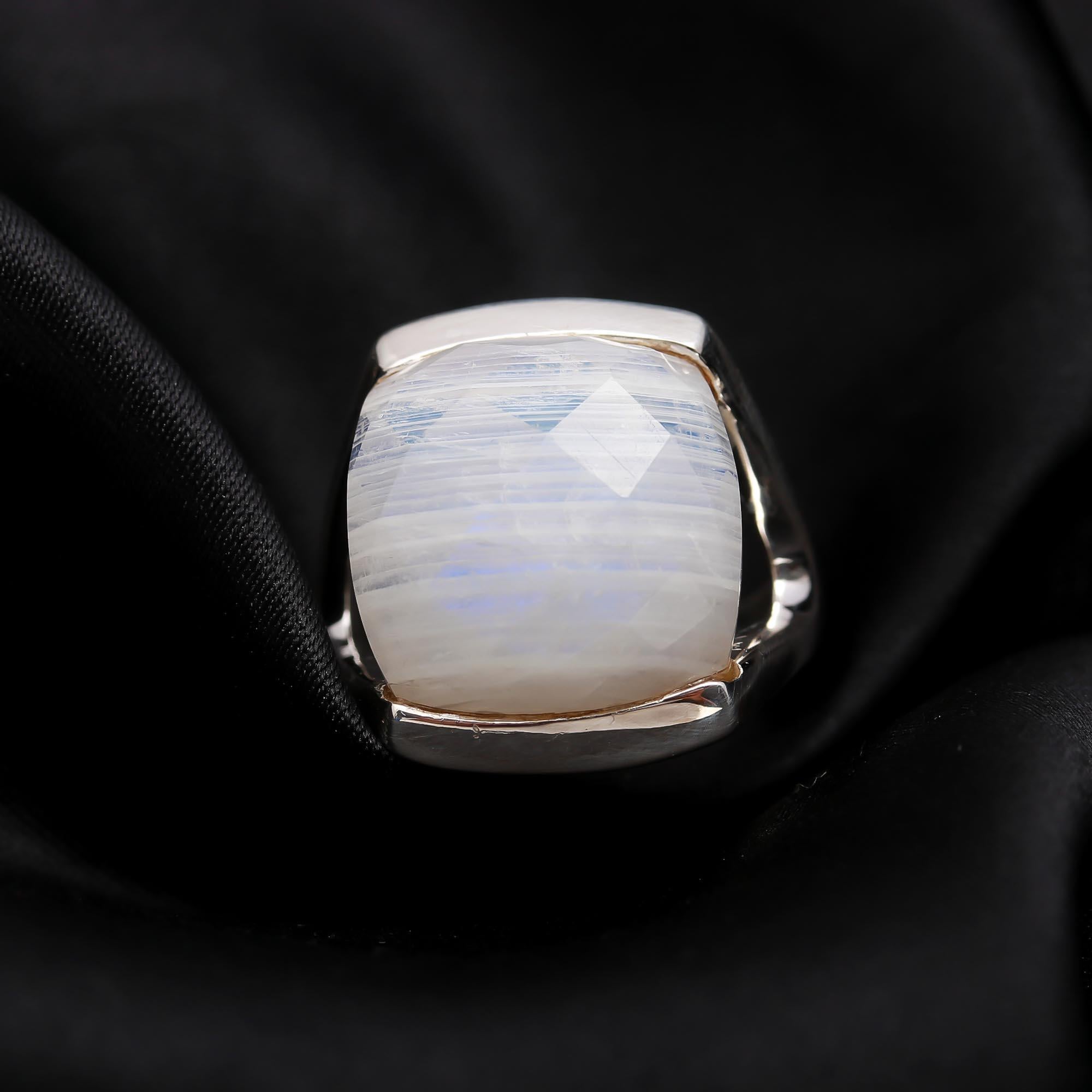925 Silver Faceted Moonstone Ring