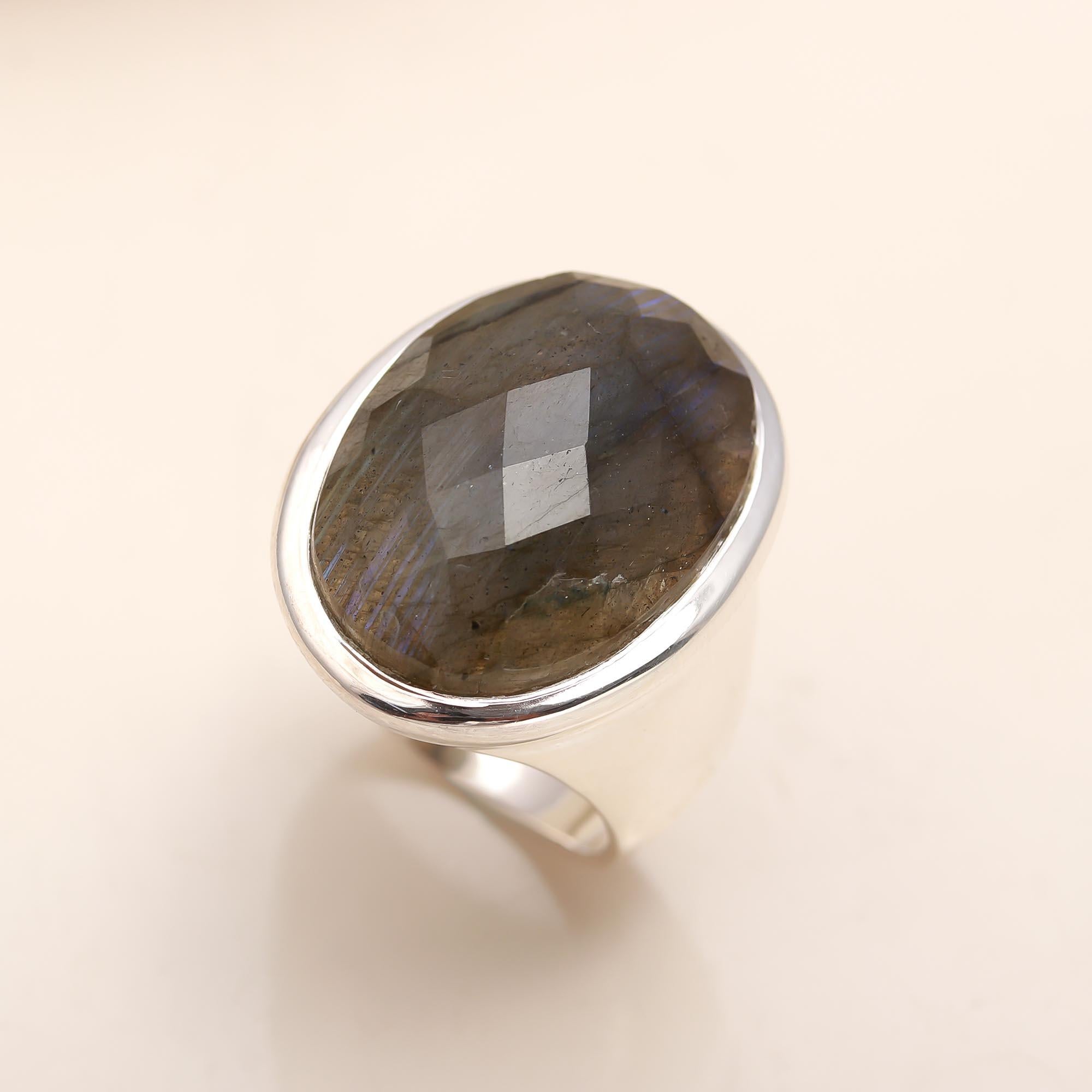 925 Silver Faceted Labradorite Ring