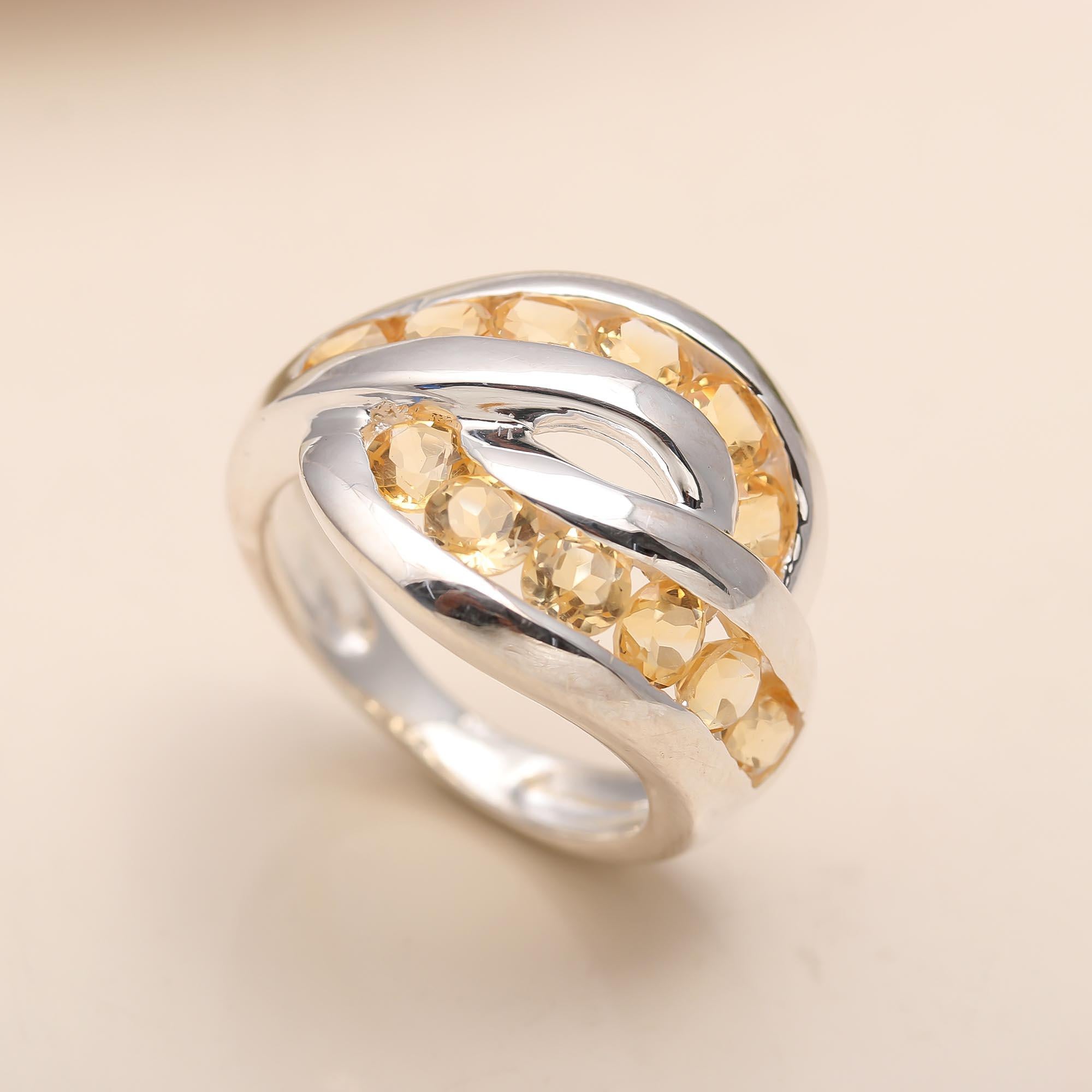 925 Silver Citrine Crossover Band Ring