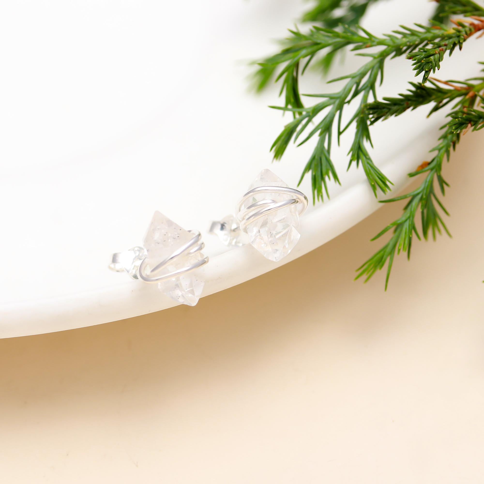 925 Silver Herkimer Quartz Stud Earrings