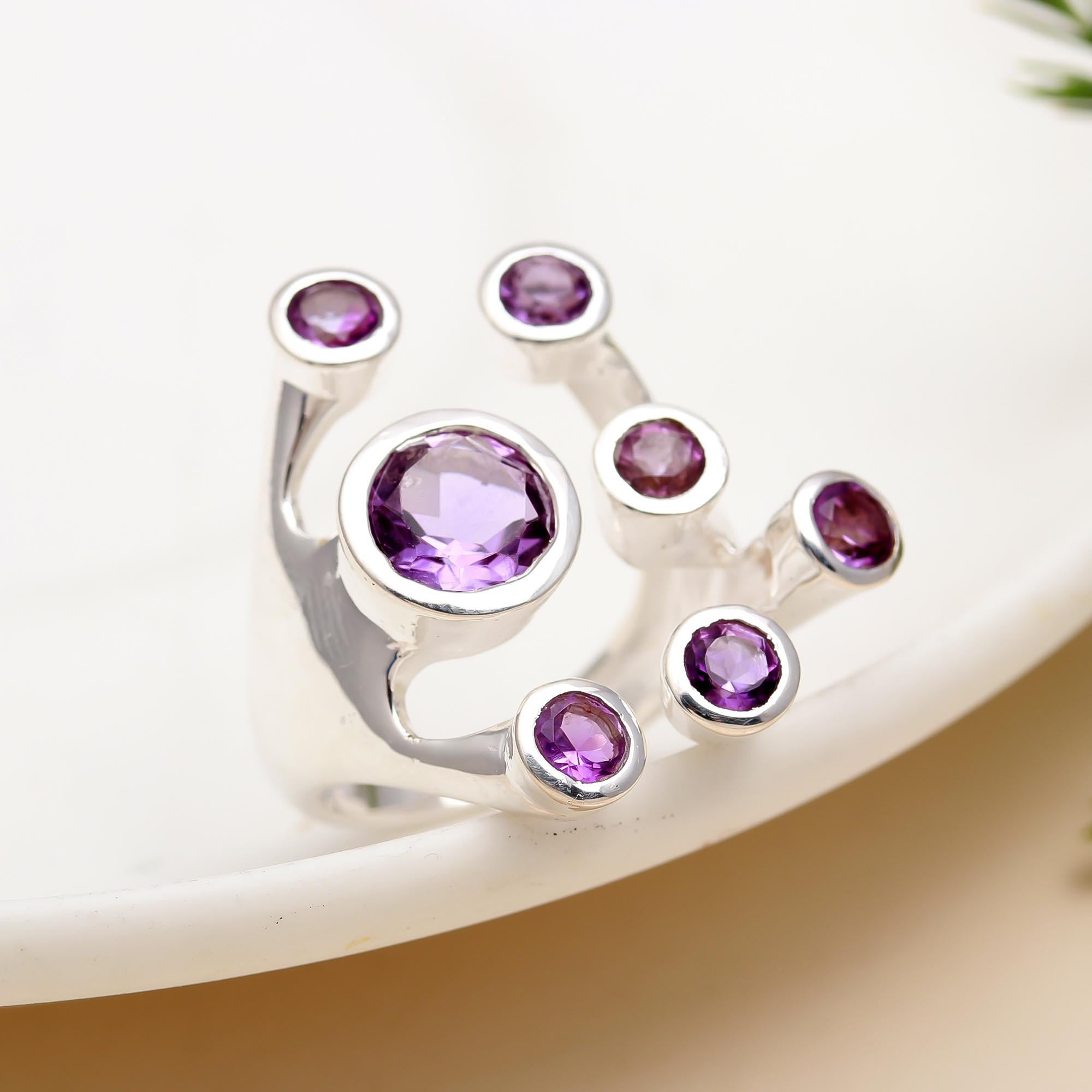 925 Silver Multi Amethyst Ring