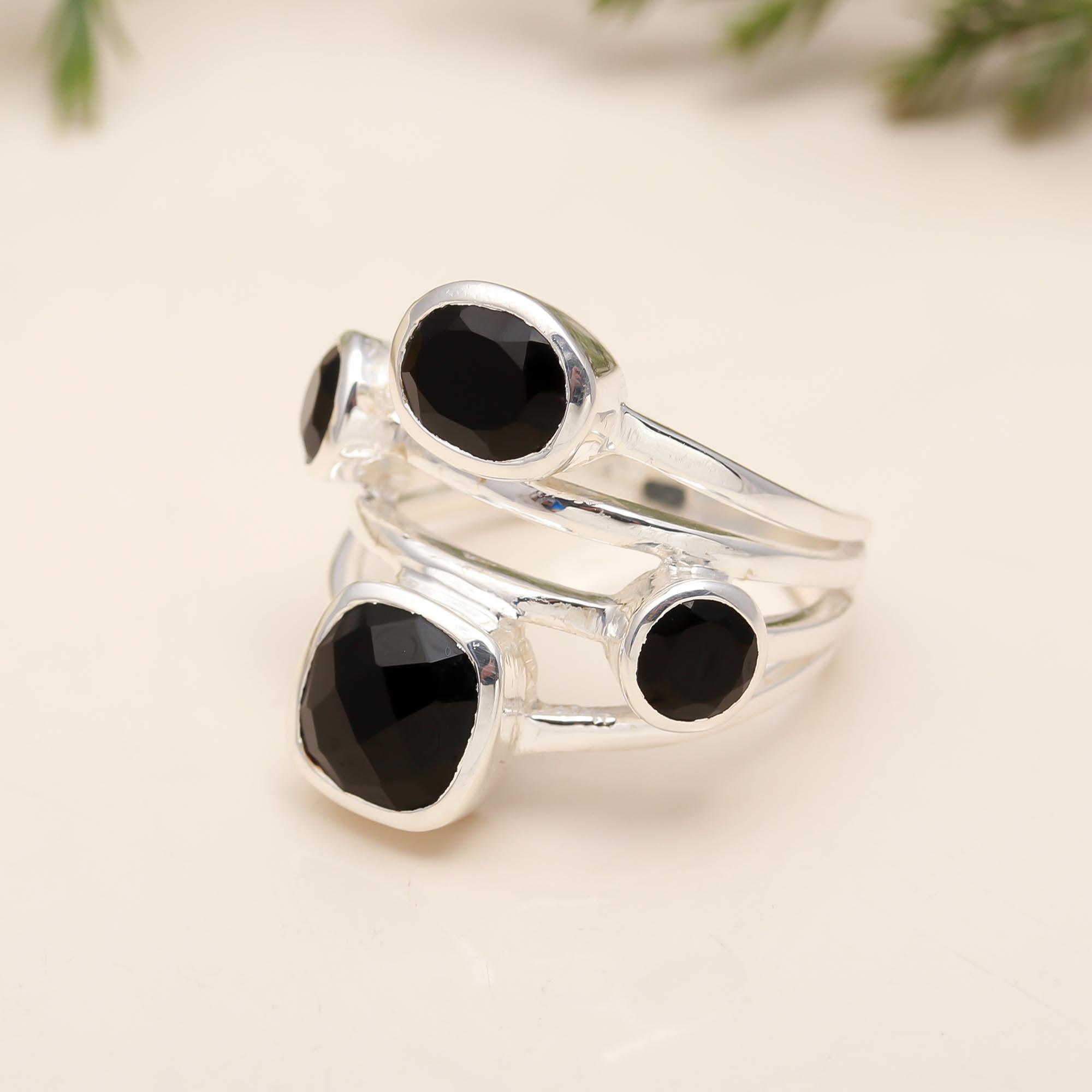 925 Silver Multi Black Onyx Ring