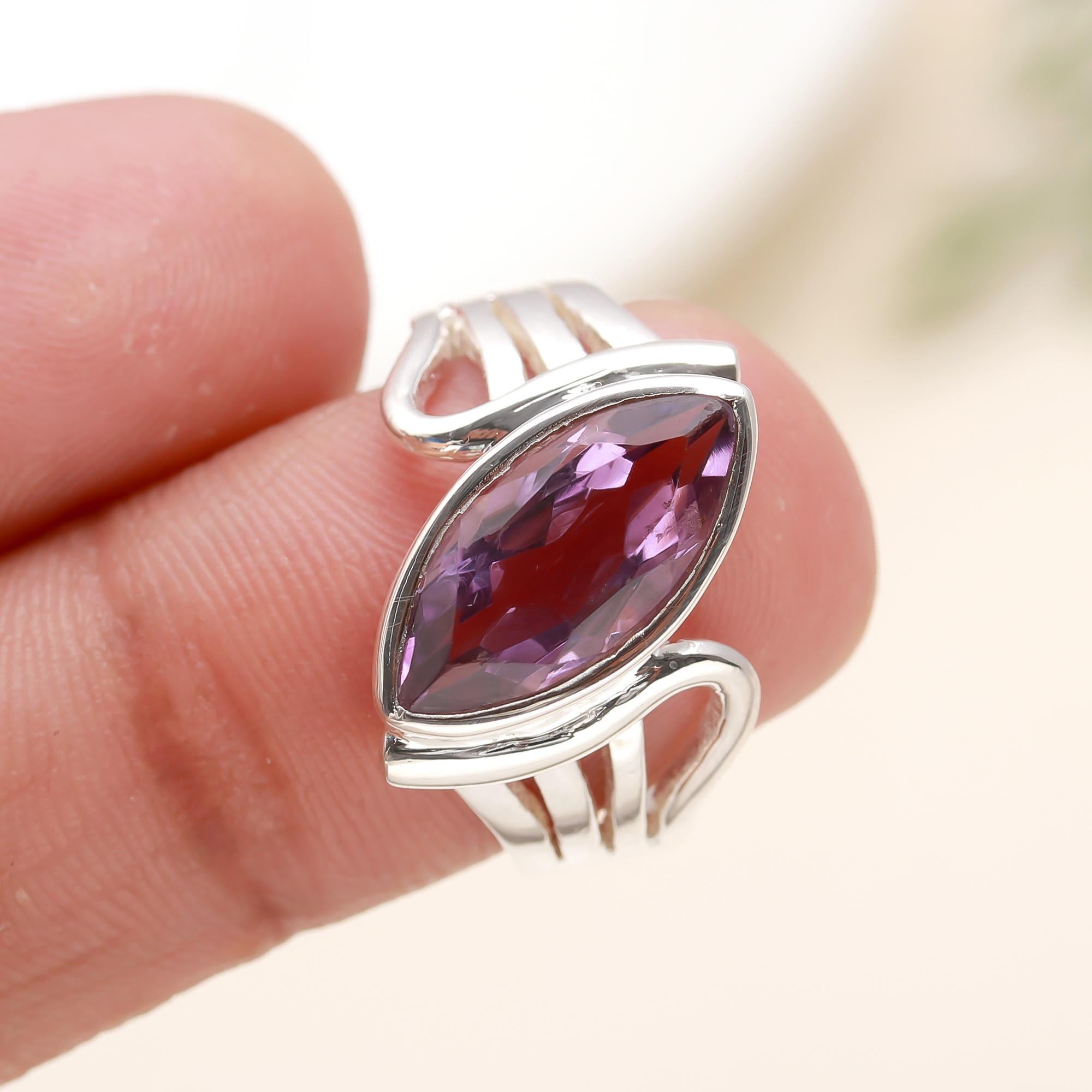 925 Silver Marquise Amethyst Ring