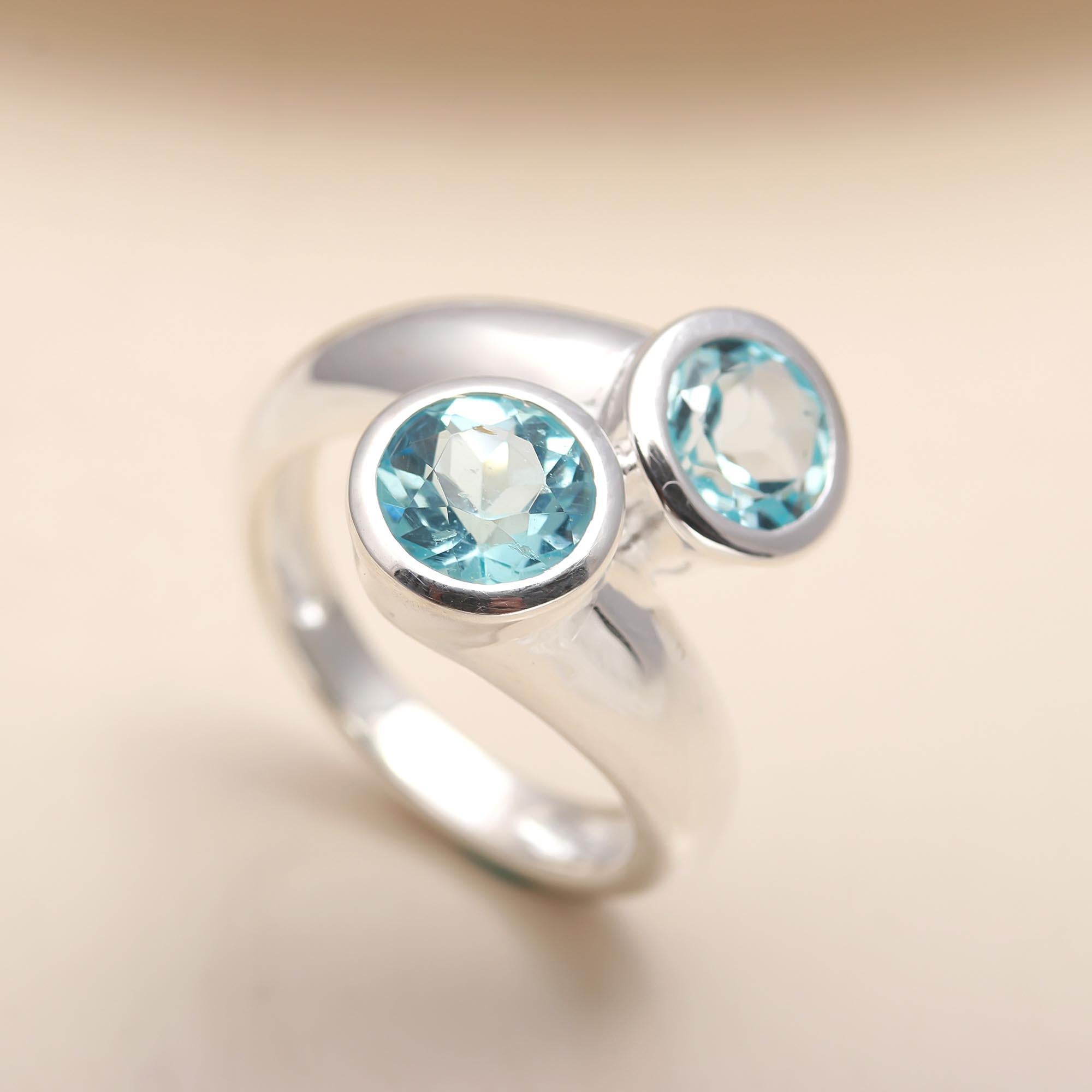 925 Silver Blue Topaz Open Ring