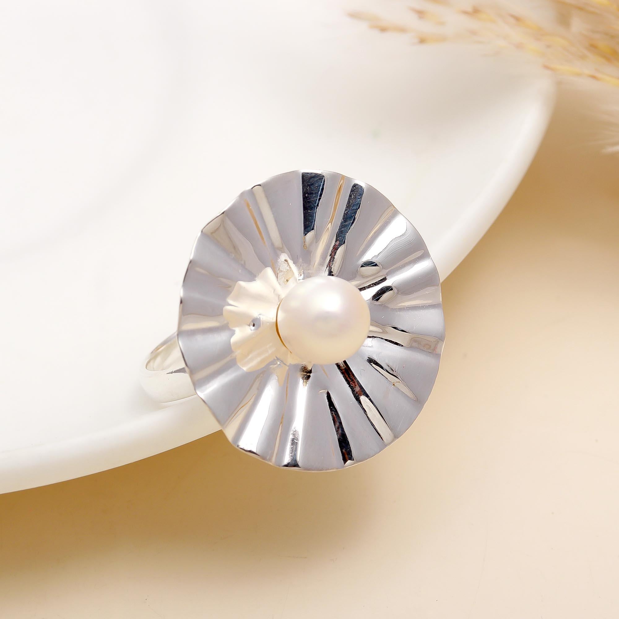 925 Silver Pearl Flower Ring