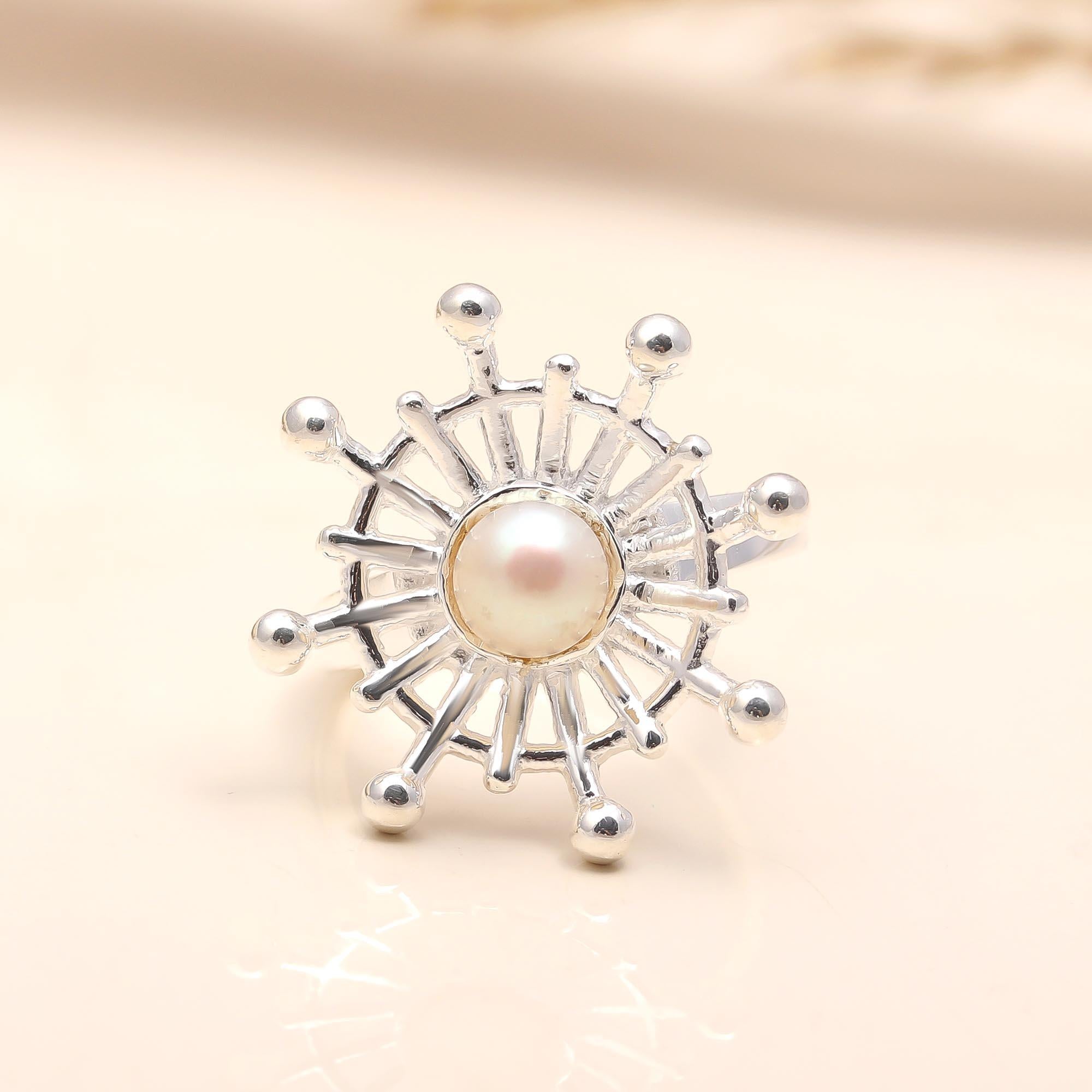 925 Silver Pearl Starburst Ring
