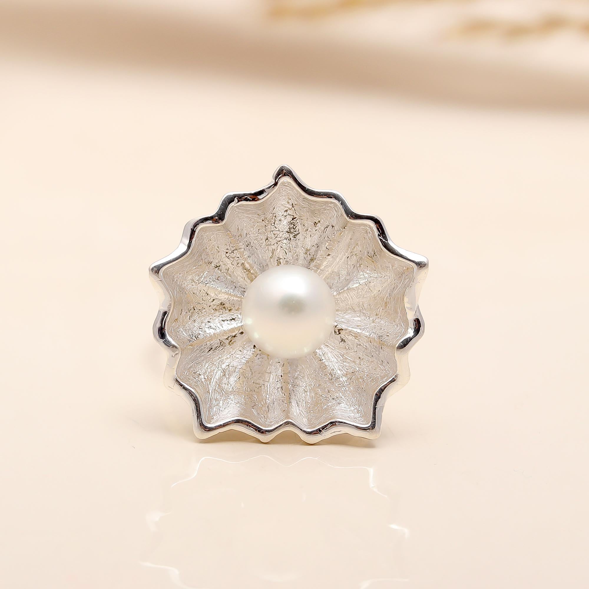 925 Silver Pearl Flower Ring