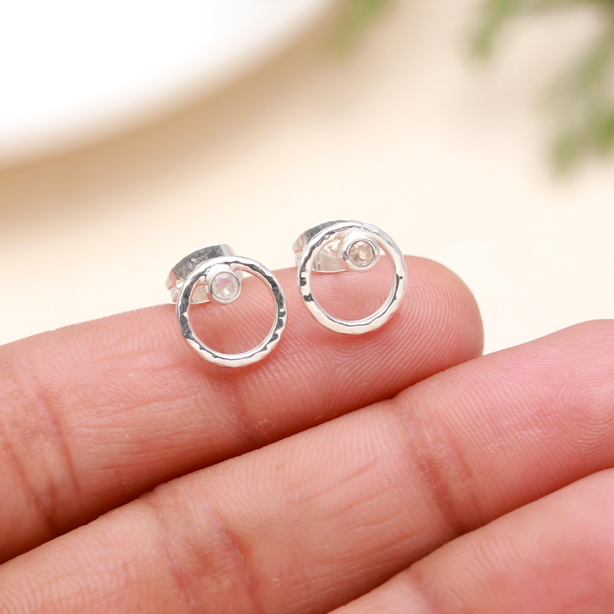 925 Silver Textured Circle Stud Earrings