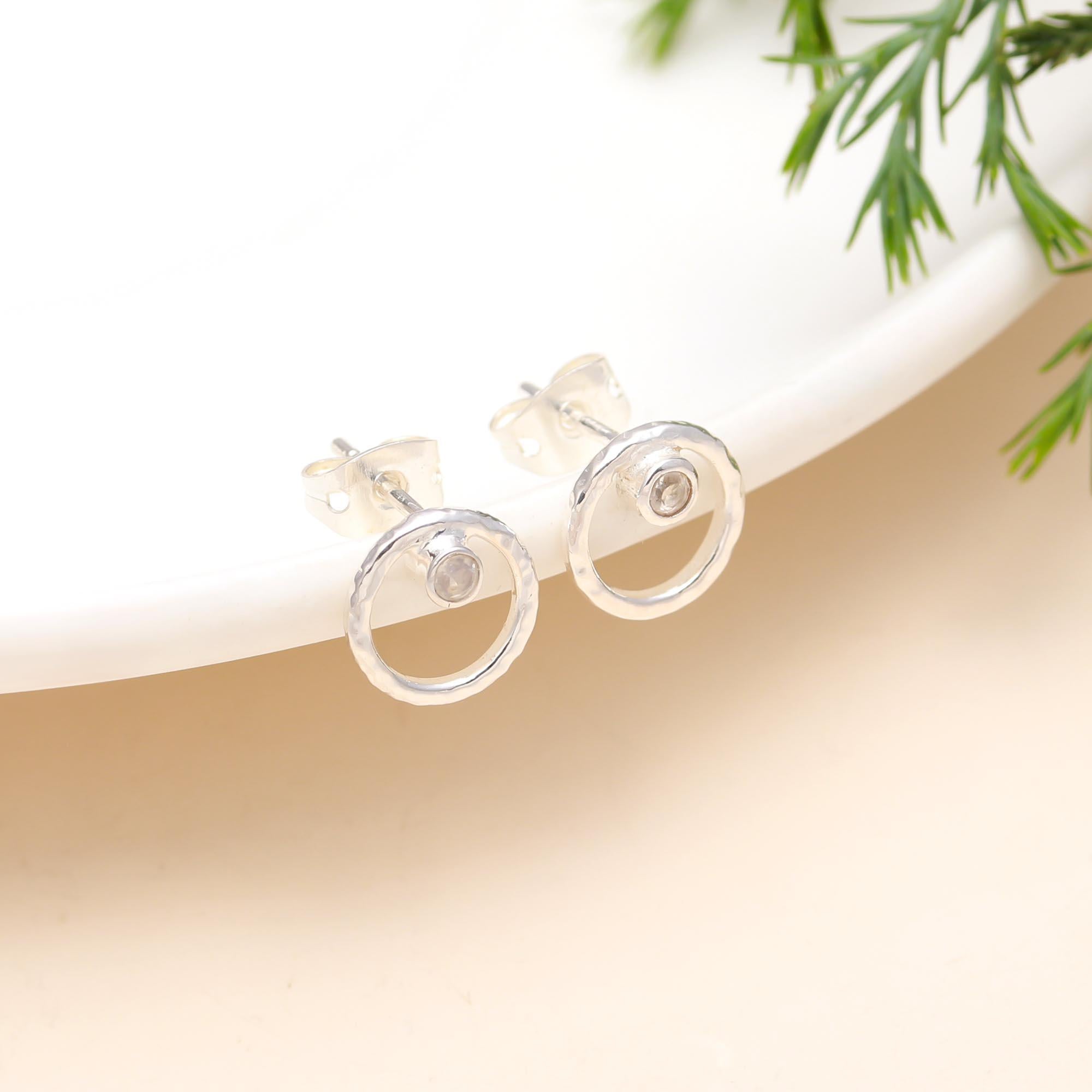 925 Silver Textured Circle Stud Earrings