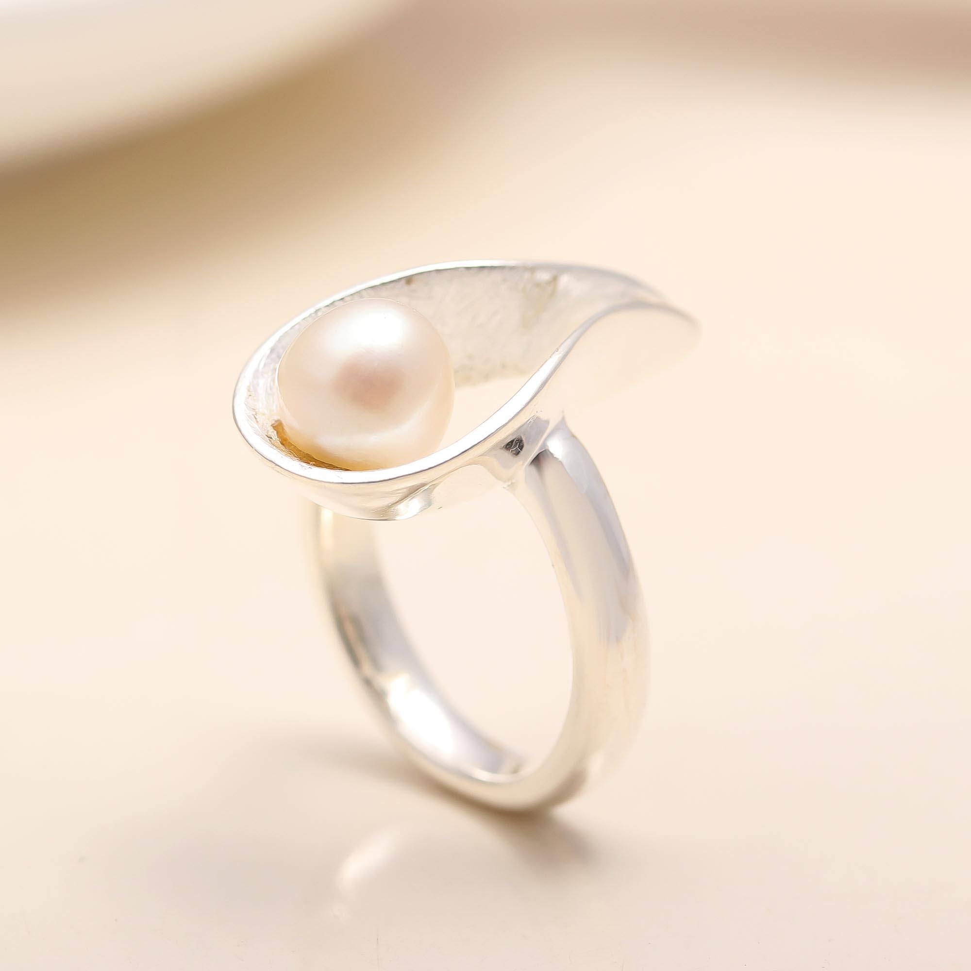 925 Silver Pearl Open Wrap Ring