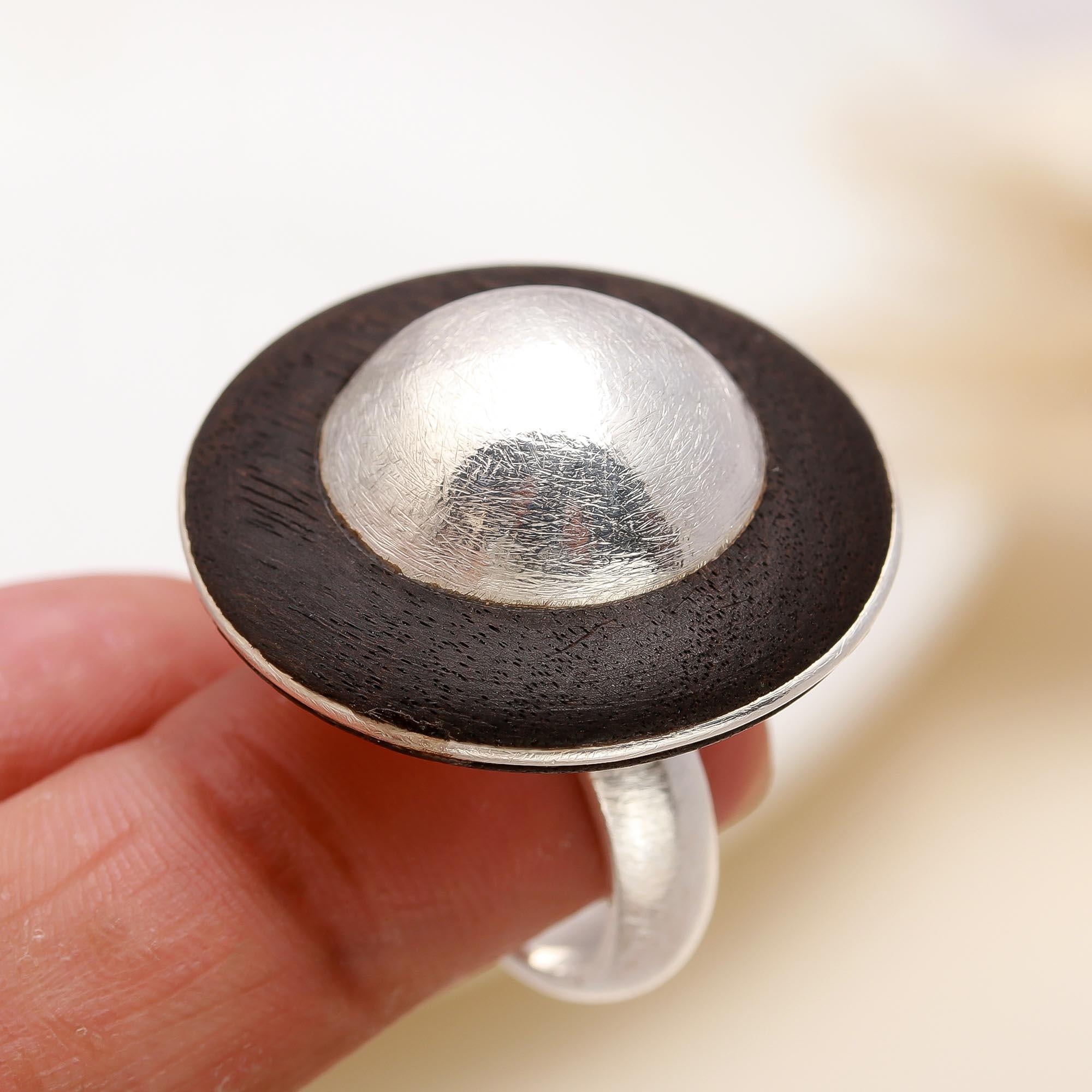 925 Silver & Ebony Wood Dome Ring