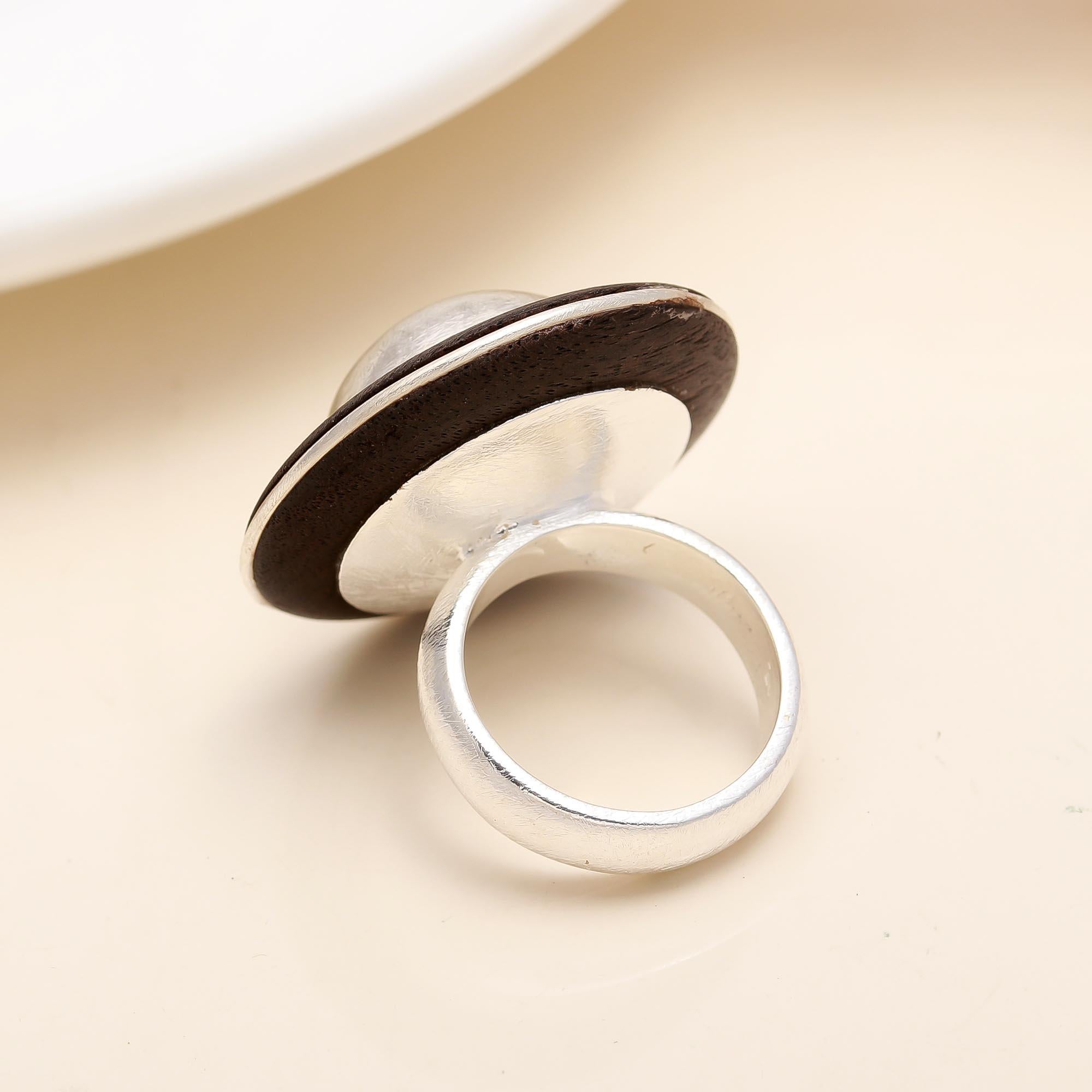 925 Silver & Ebony Wood Dome Ring