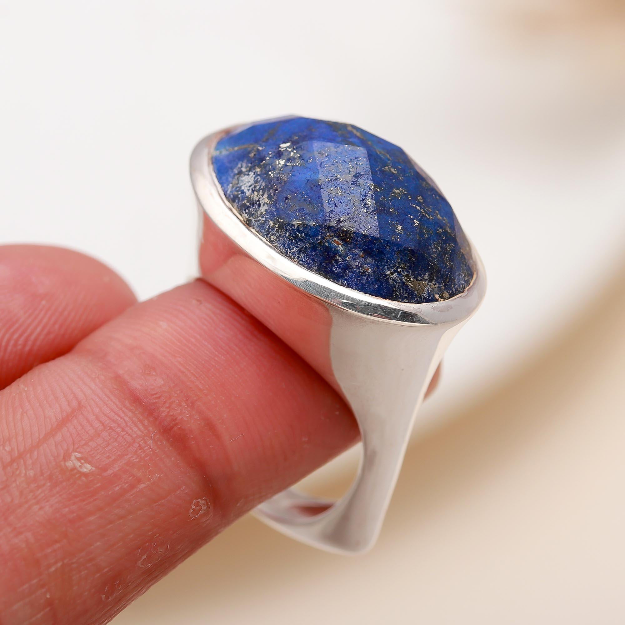 925 Silver Faceted Lapis Lazuli Ring