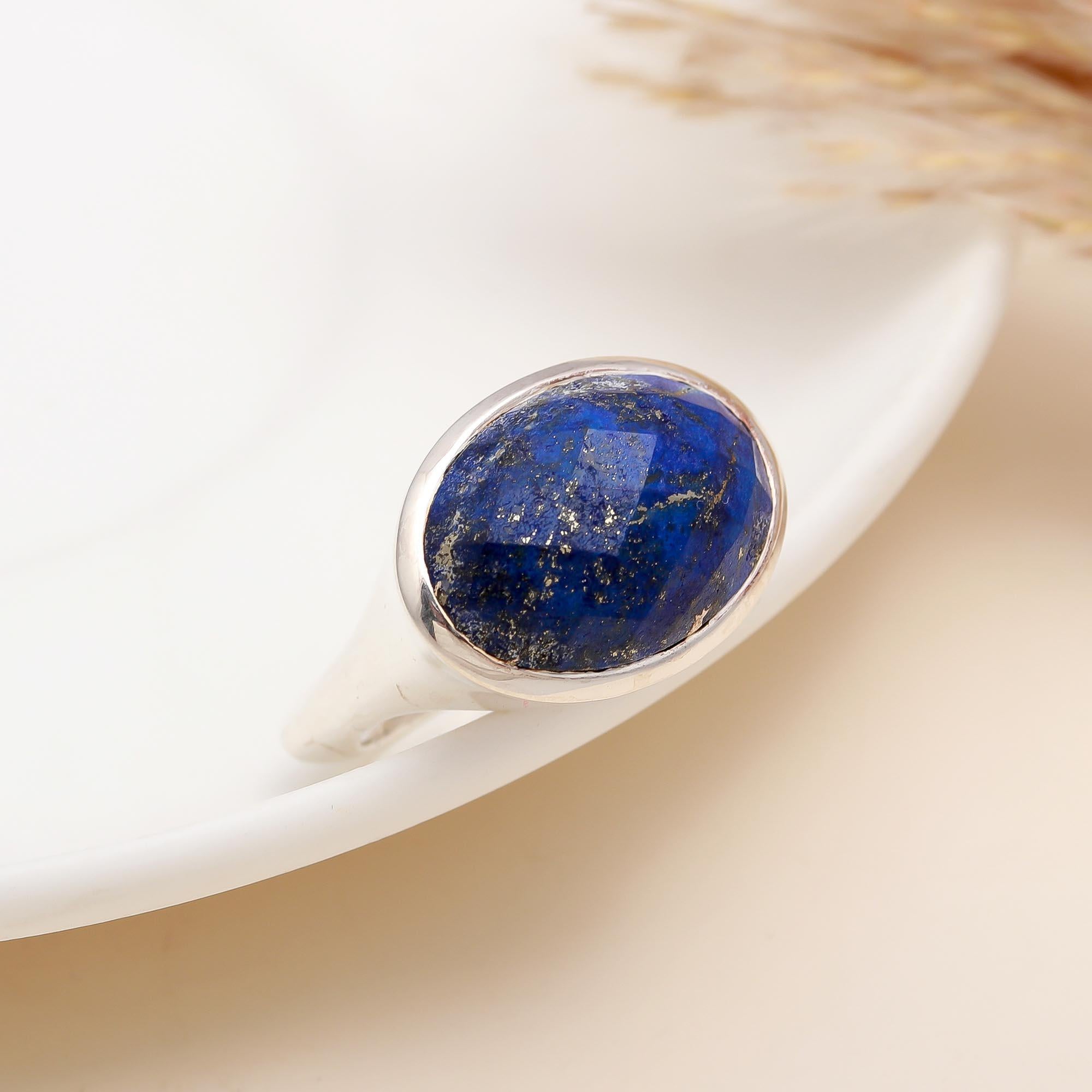 925 Silver Faceted Lapis Lazuli Ring