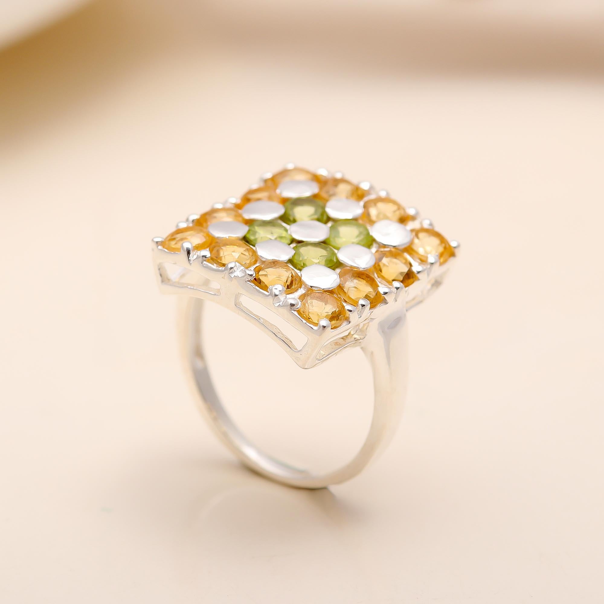 925 Silver Citrine and Peridot Ring