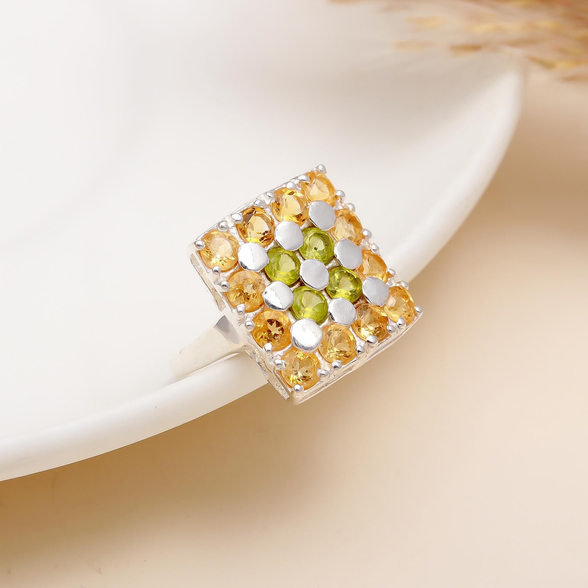 925 Silver Citrine and Peridot Ring