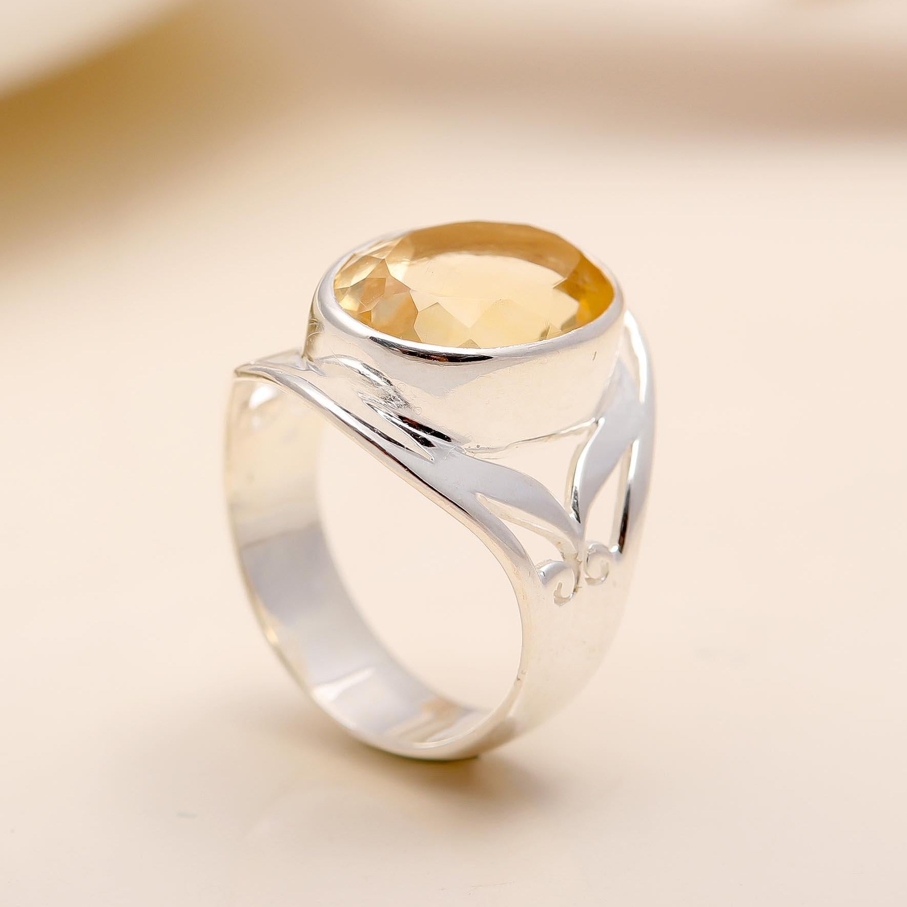 925 Silver Citrine Filigree Ring