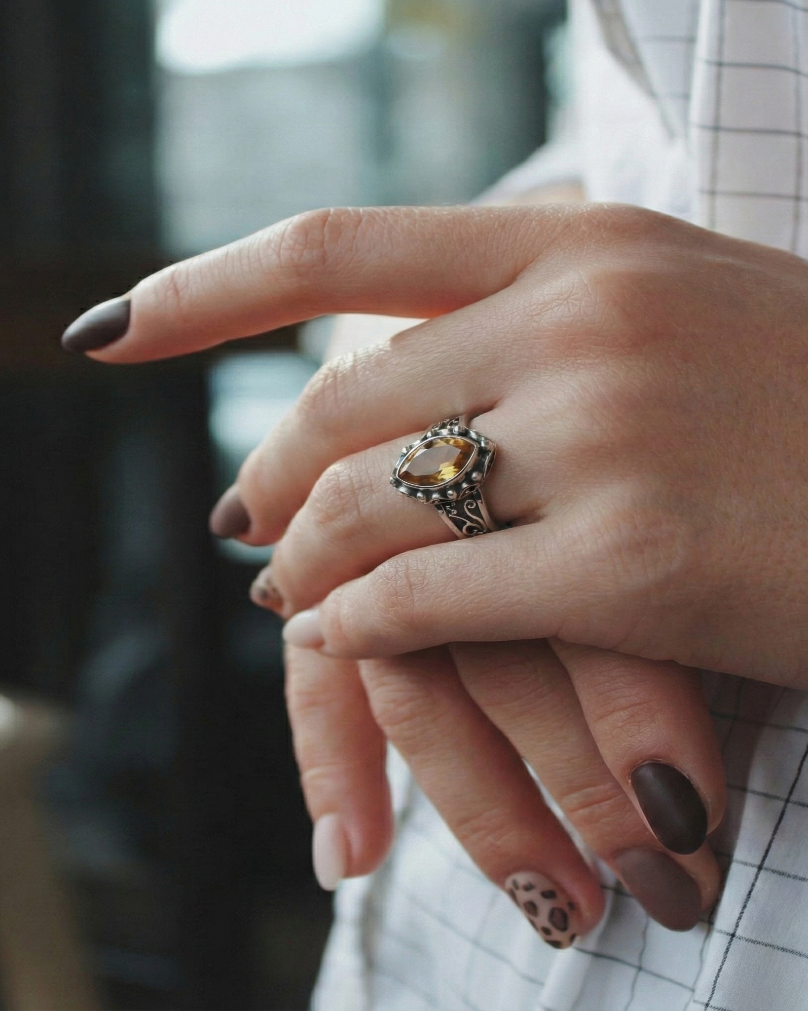 925 Silver Citrine Scroll Ring