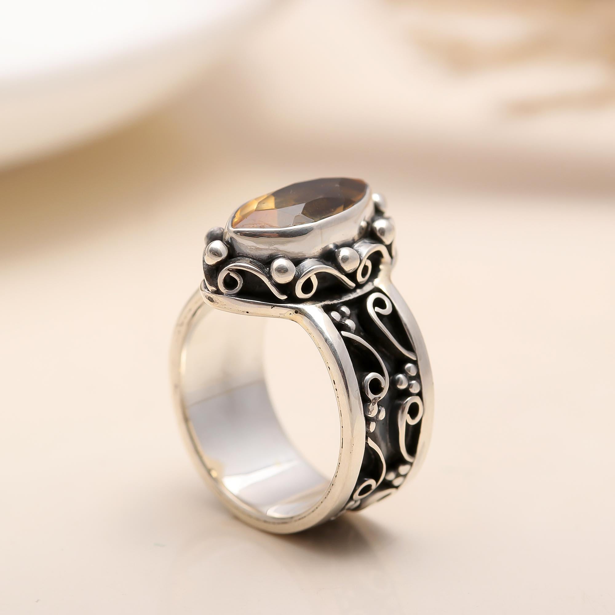 925 Silver Citrine Scroll Ring