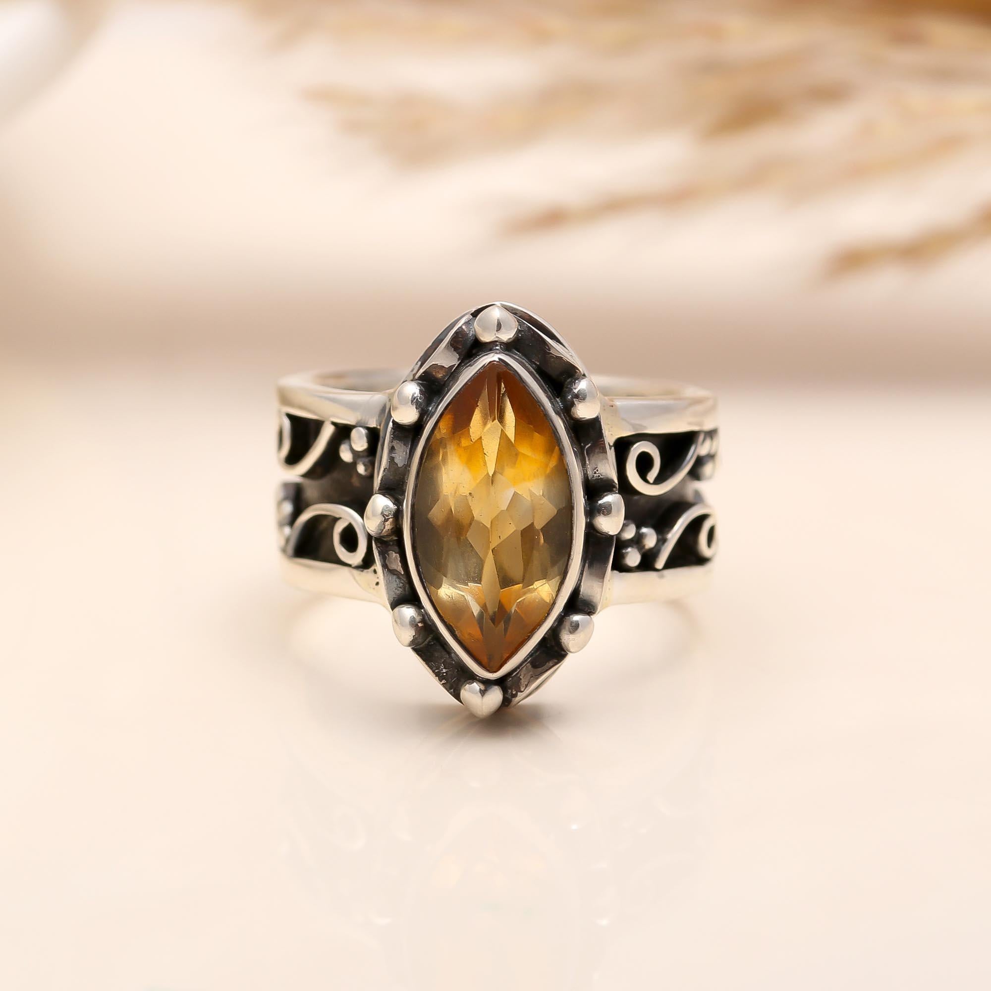 The Vintage Scroll: Smoky Quartz & Oxidized Silver Filigree Ring