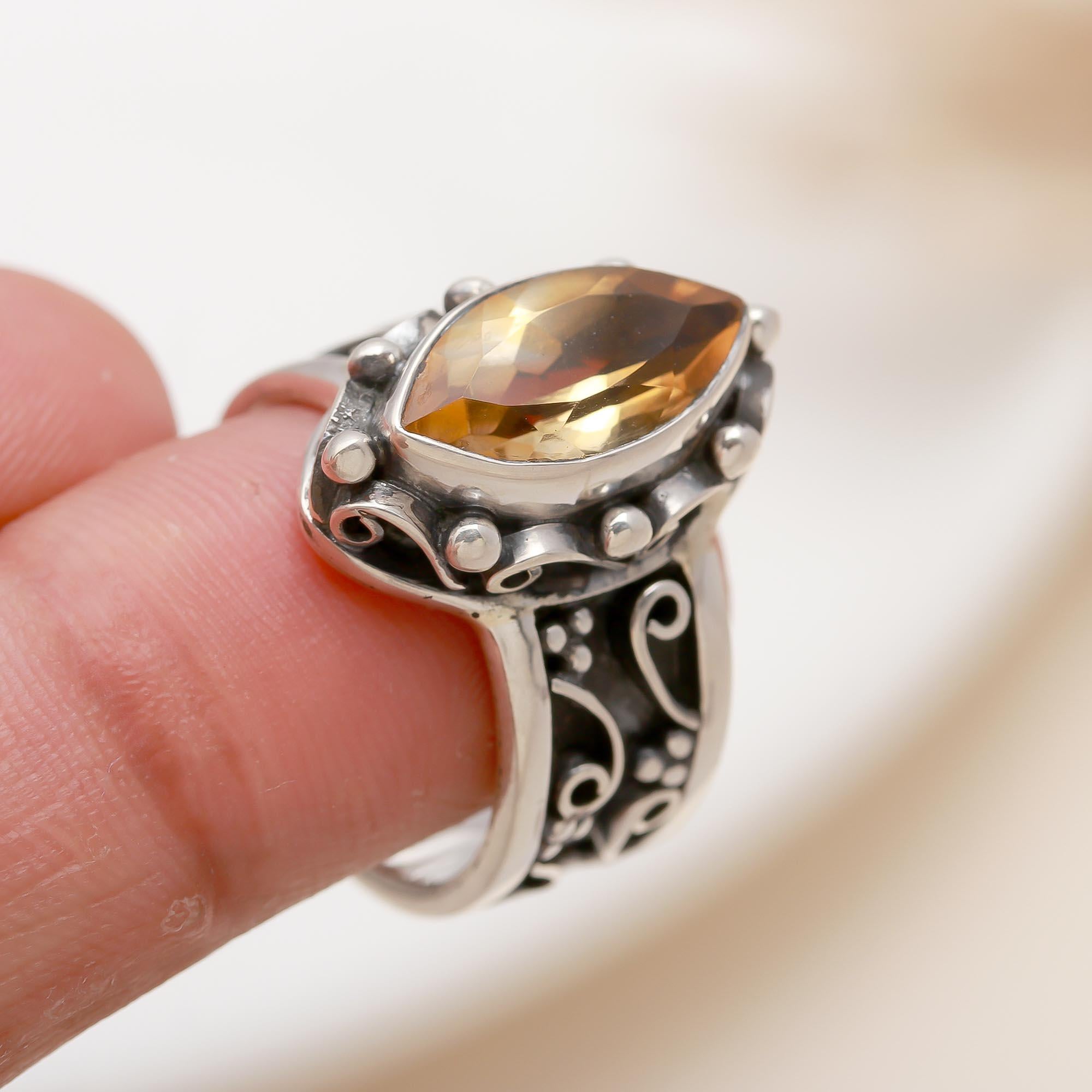 925 Silver Citrine Scroll Ring