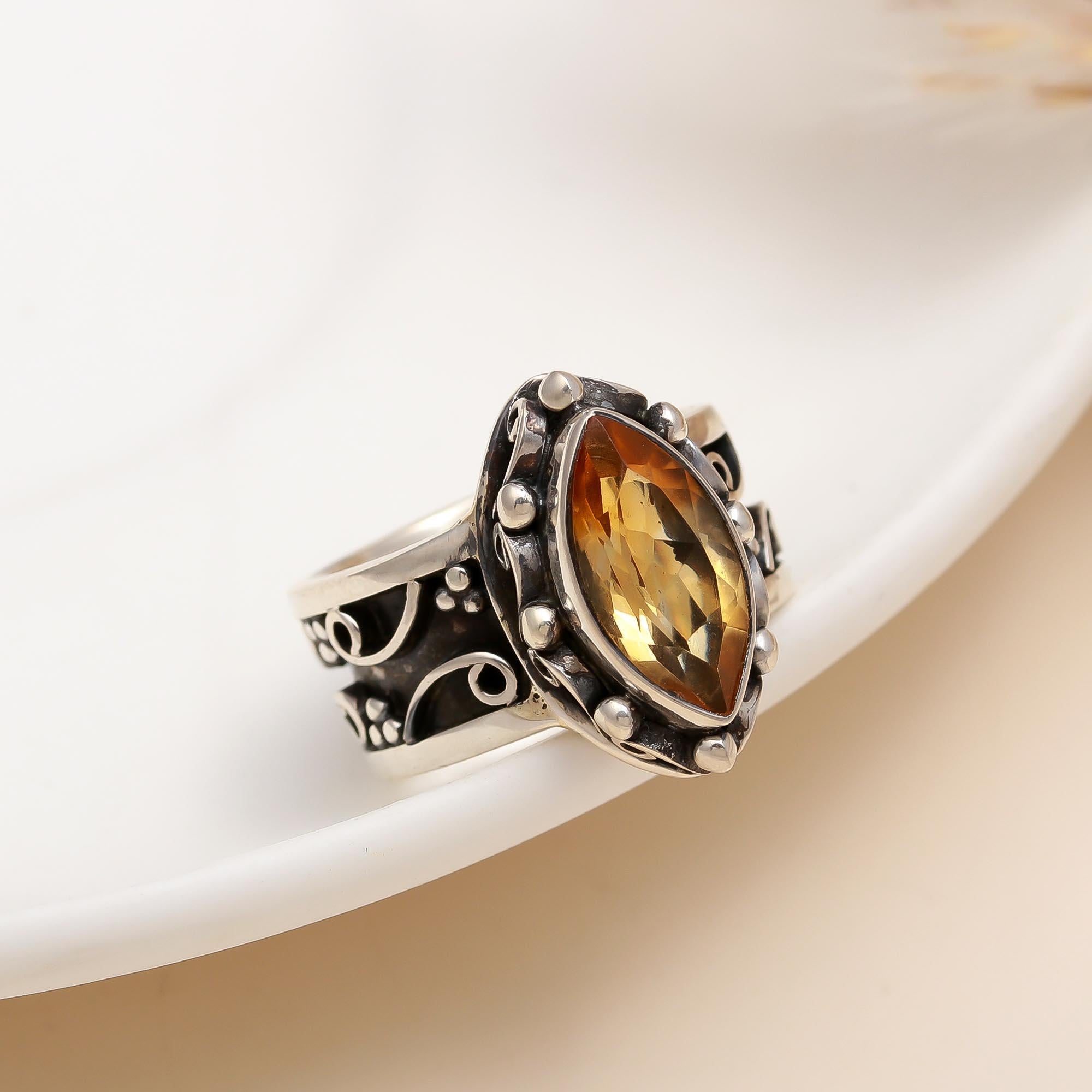 925 Silver Citrine Scroll Ring
