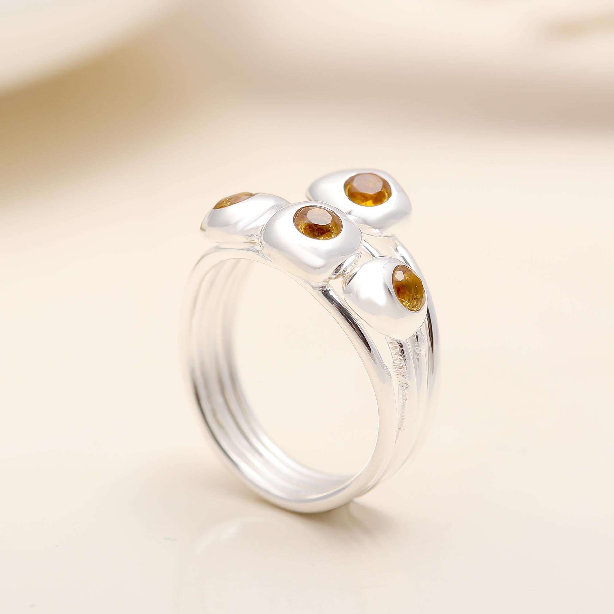 Designer 925 Sterling Silver Multi-Citrine Ring