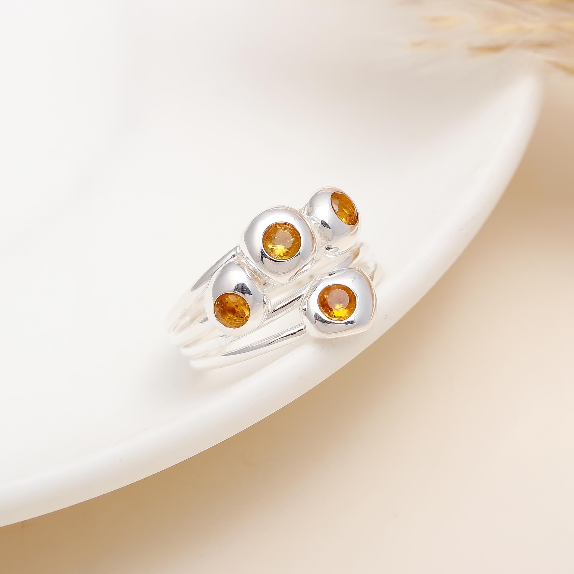 Designer 925 Sterling Silver Multi-Citrine Ring