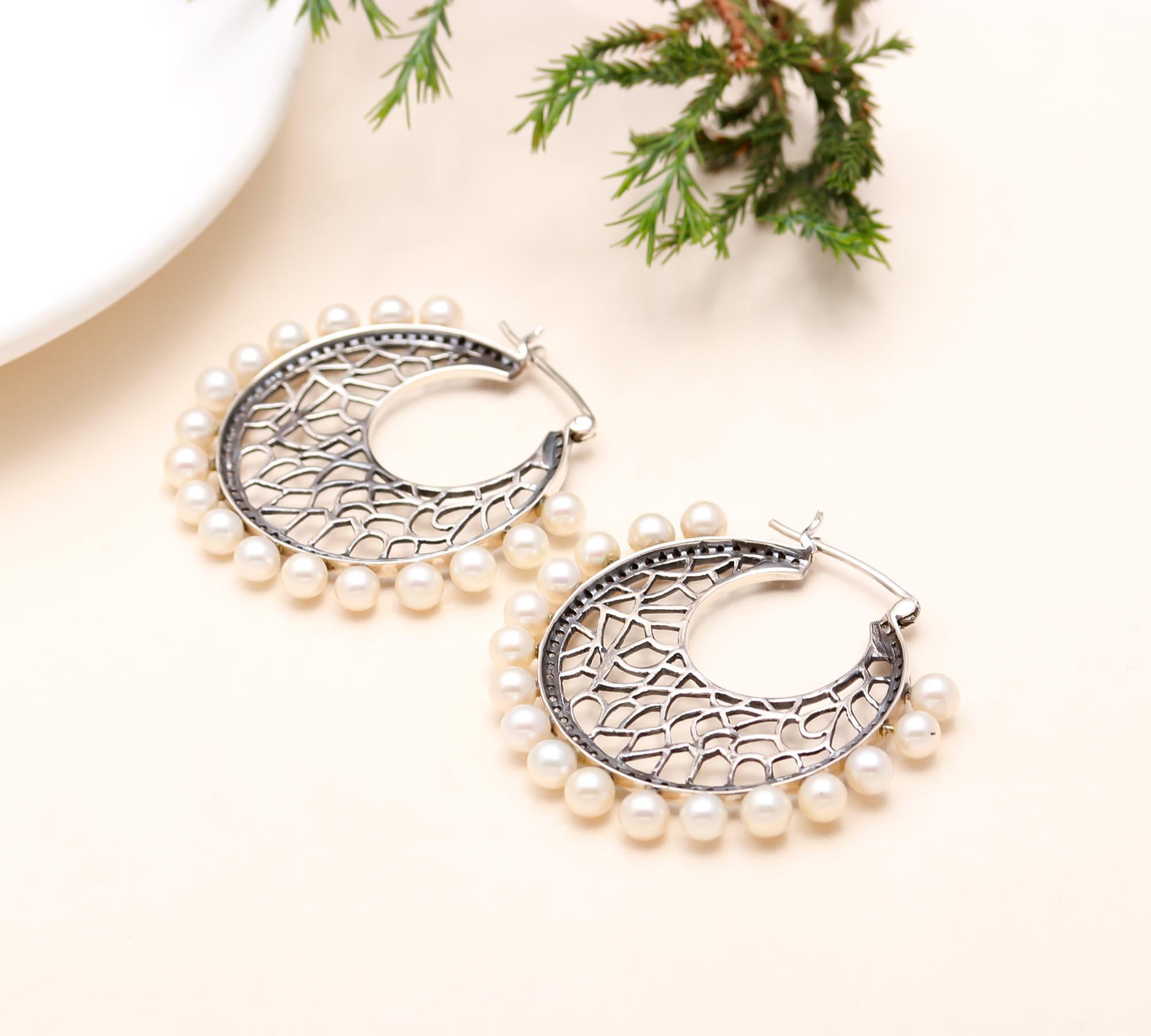 925 Silver Filigree Hoop Earrings
